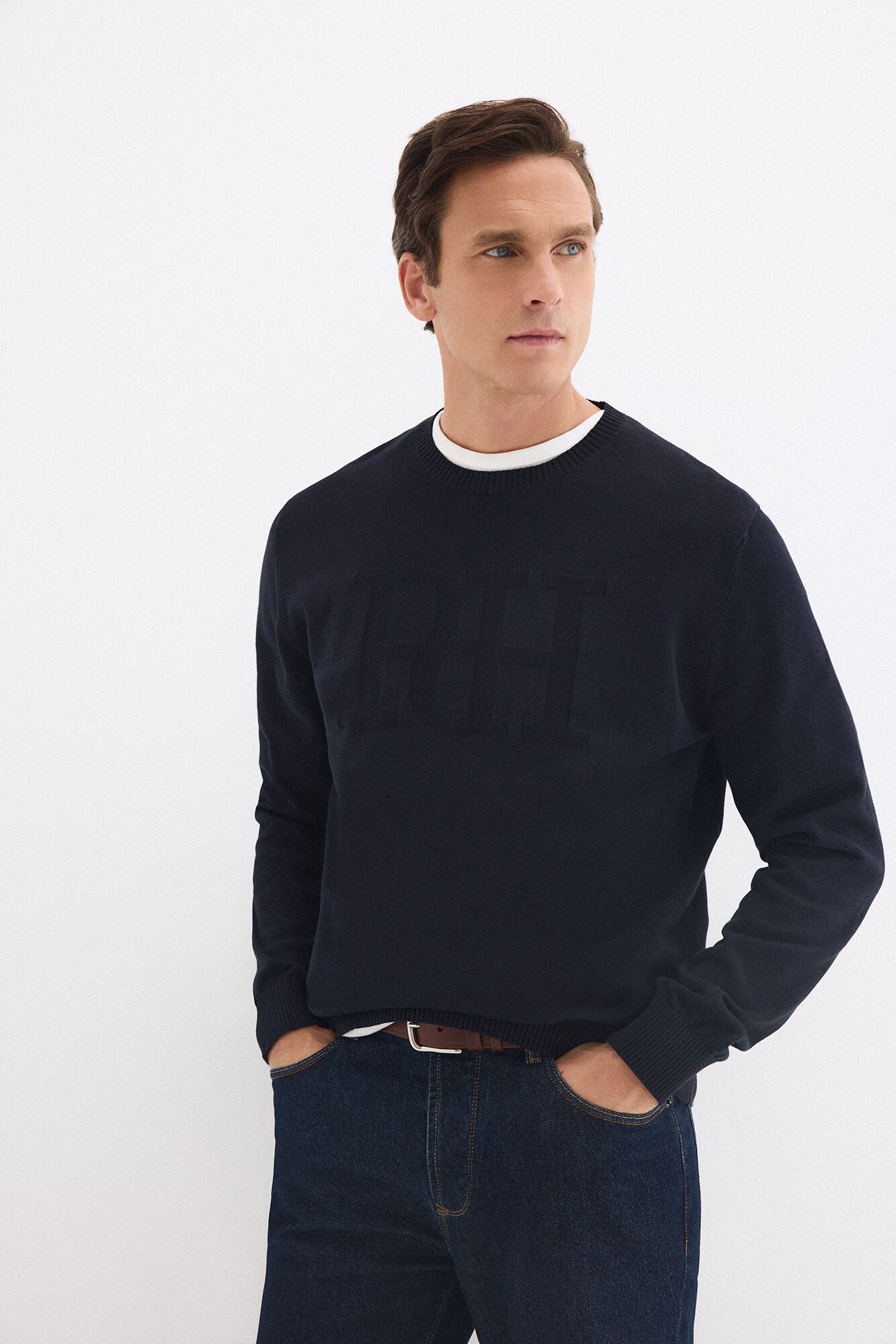 Pedro del Hierro Round neck big chest logo jumper