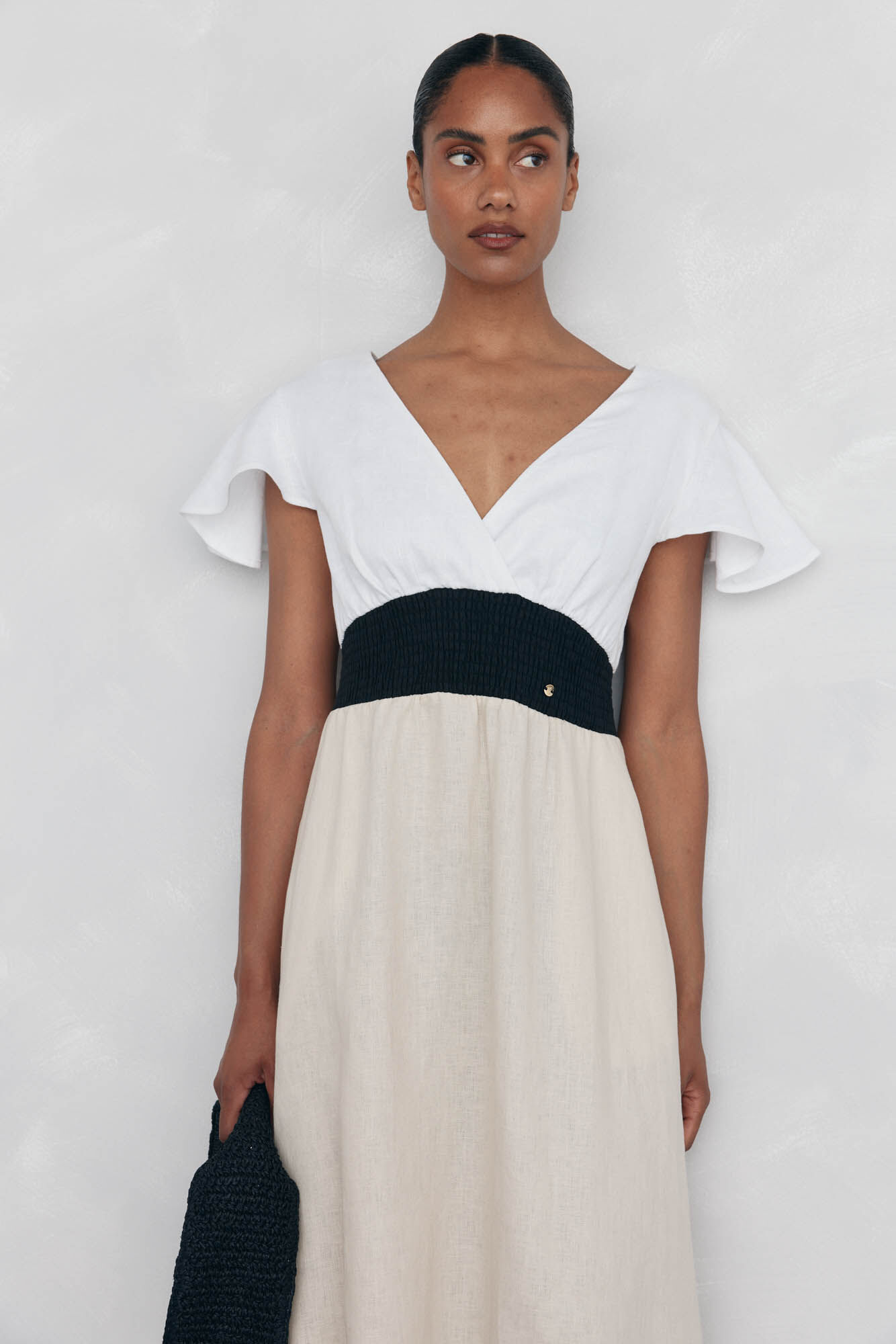 Pedro del Hierro Vestido de linho com contraste flu&iacute;do