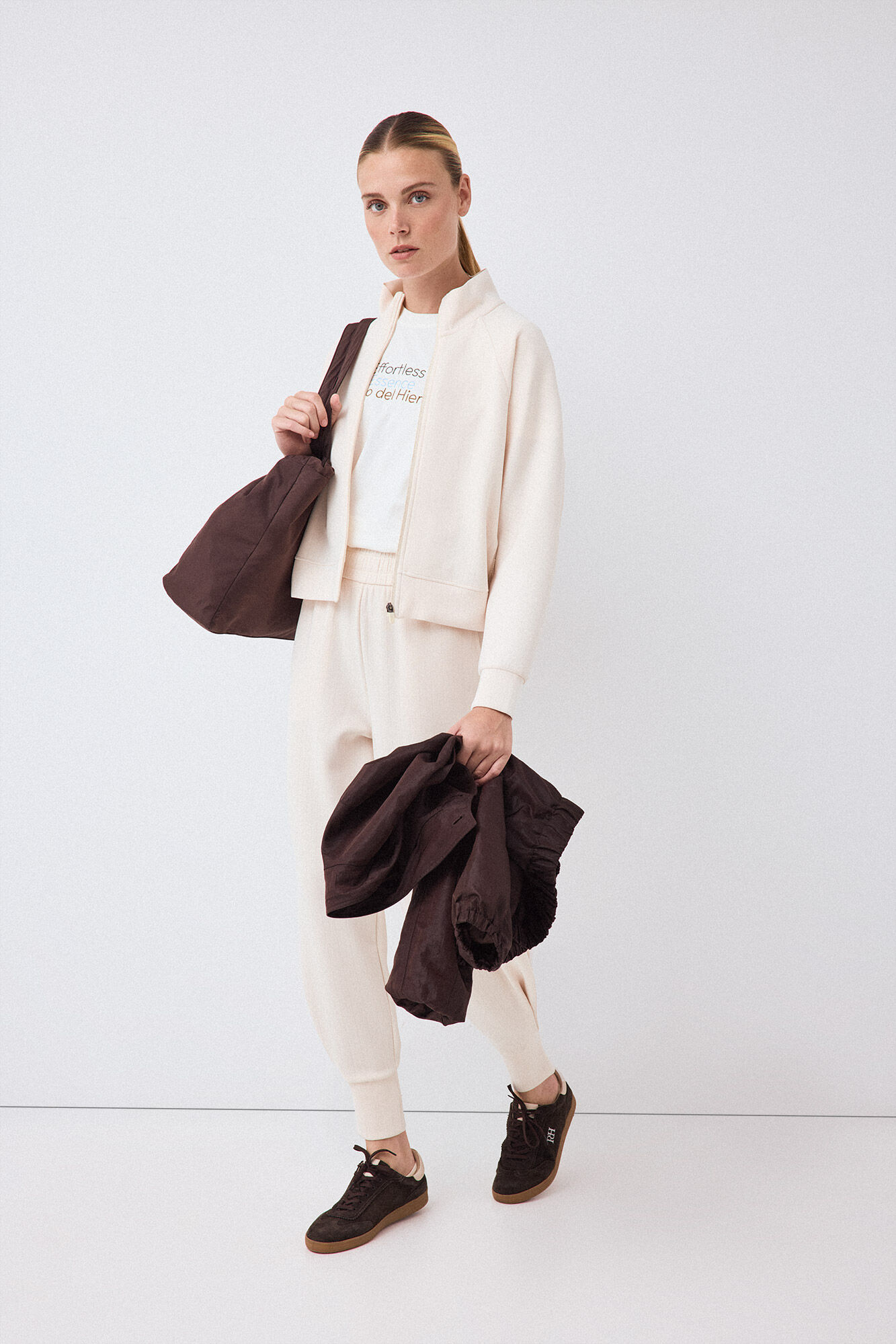 Pedro del Hierro Striped soft touch sweatshirt Ecru