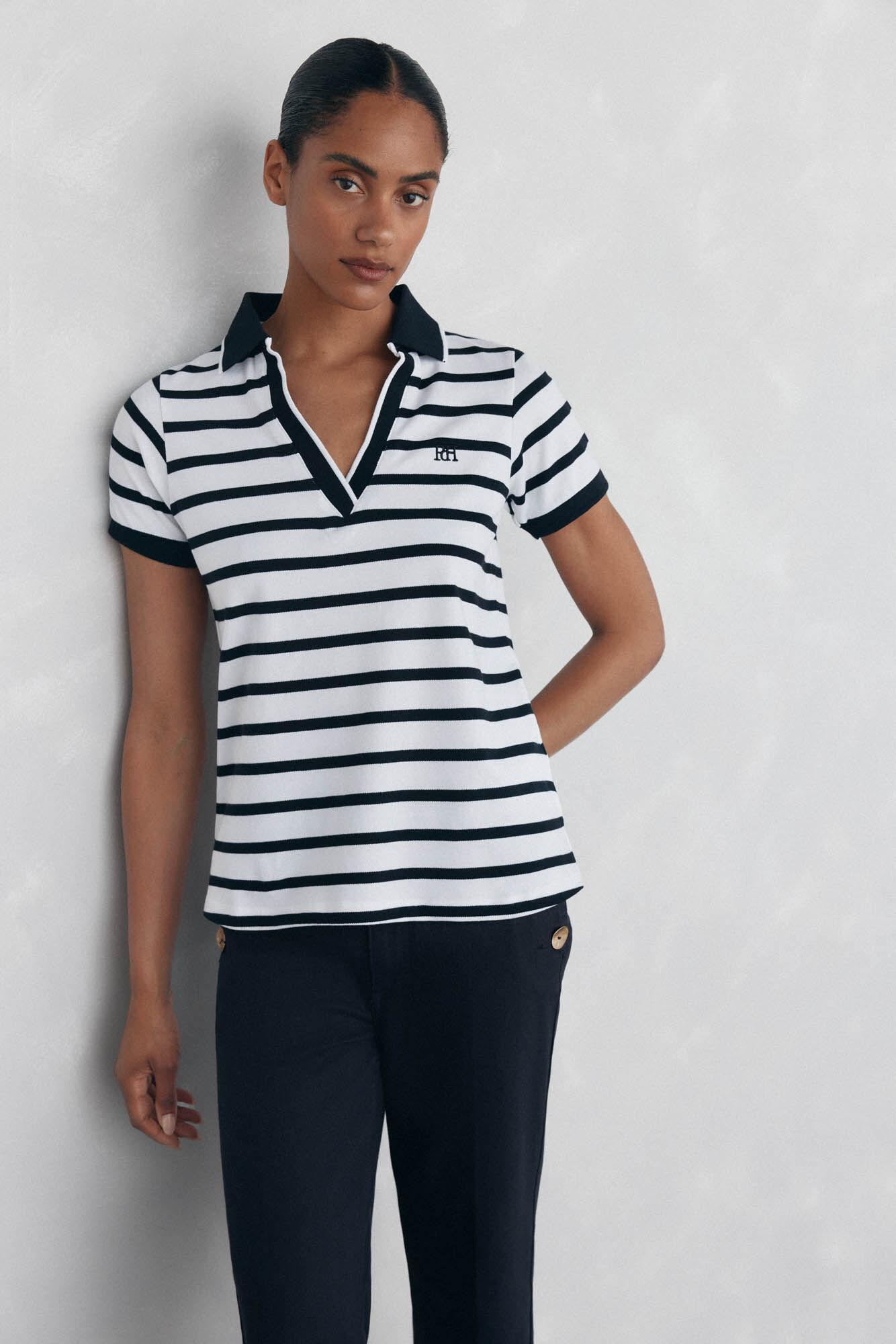 Pedro del Hierro Short-sleeved stripy polo shirt White