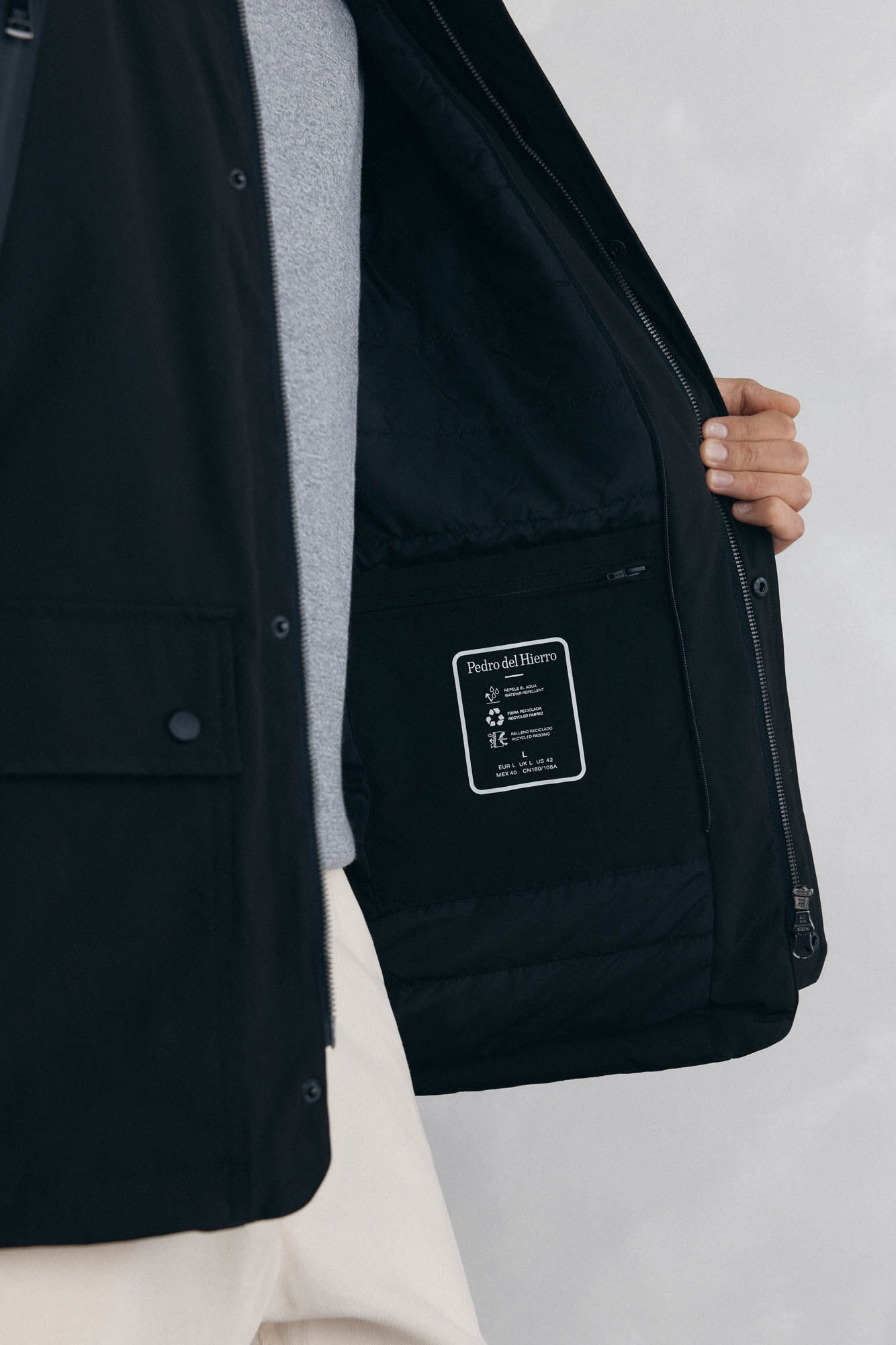 Pedro del Hierro Water-repellent zip fastening jacket Black