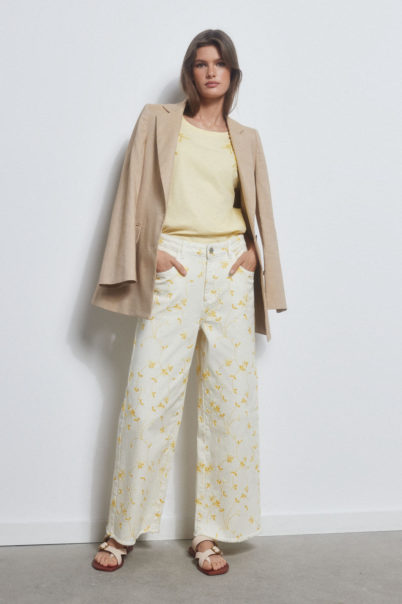 Pedro del Hierro Embroidered short-sleeved t-shirt Yellow