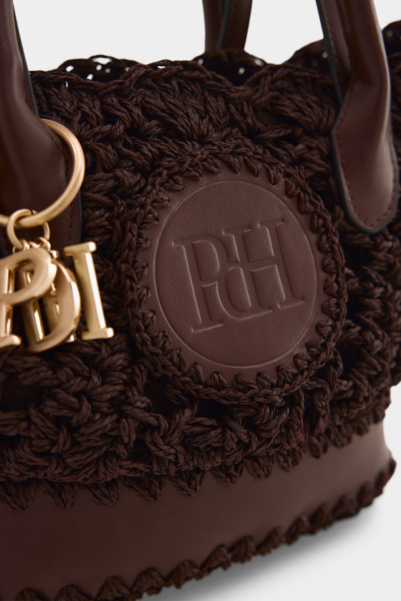 Pedro del Hierro Raffia-effect braided logo basket bag Brown