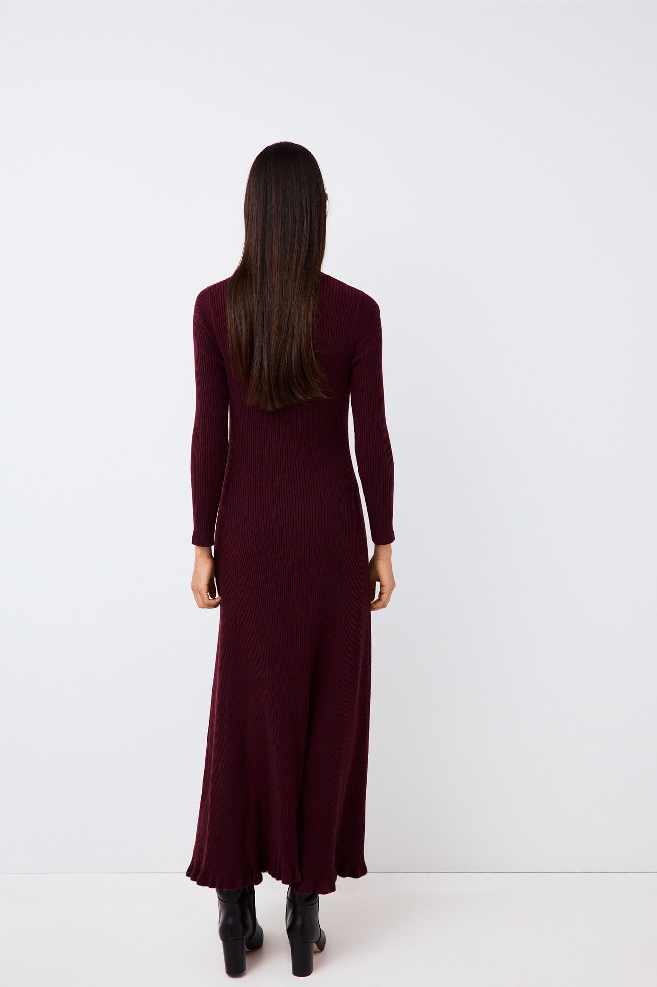 Pedro del Hierro Ribbed knit midi dress Burgundy