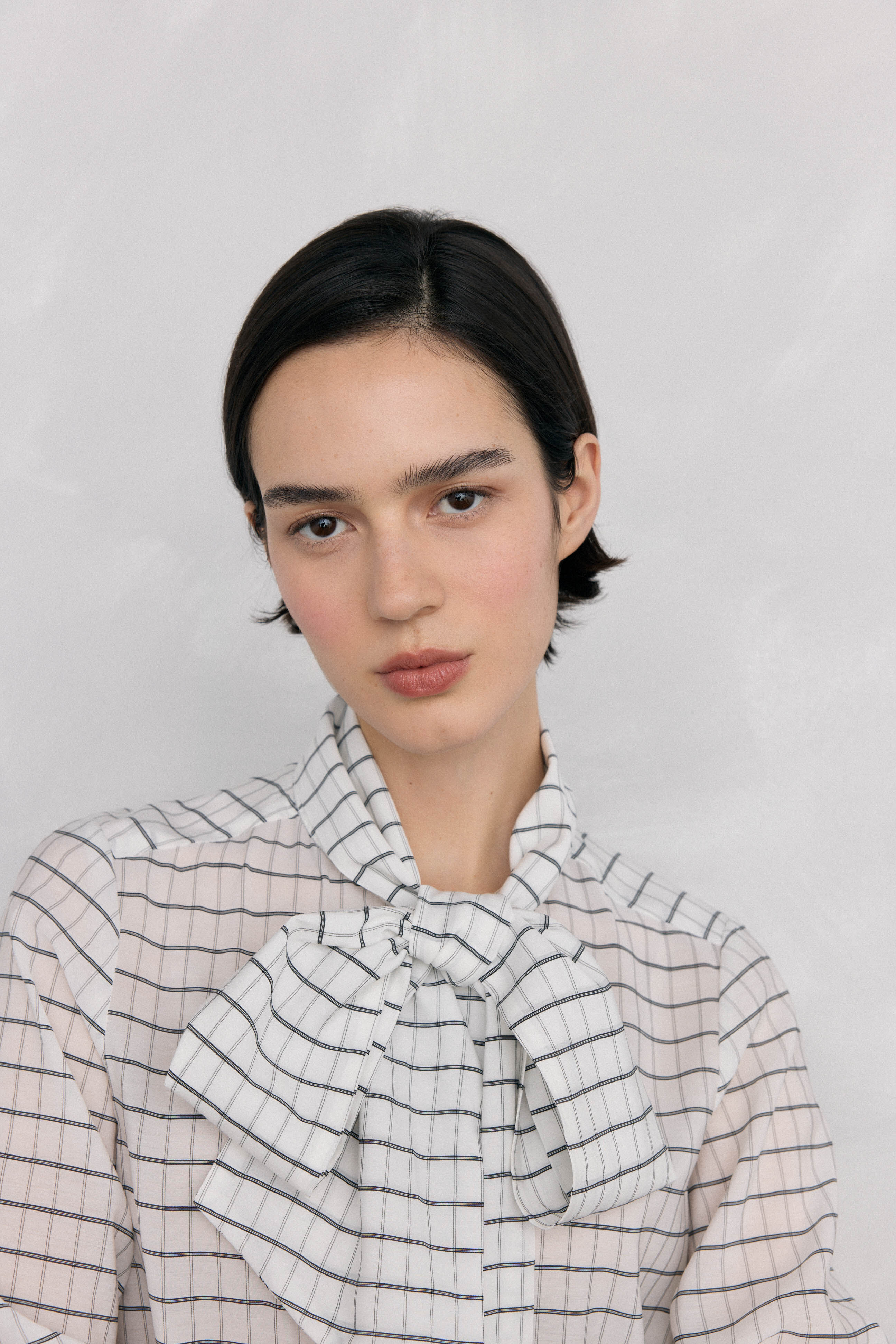 Pedro del Hierro Plaid shirt with bow Ivory