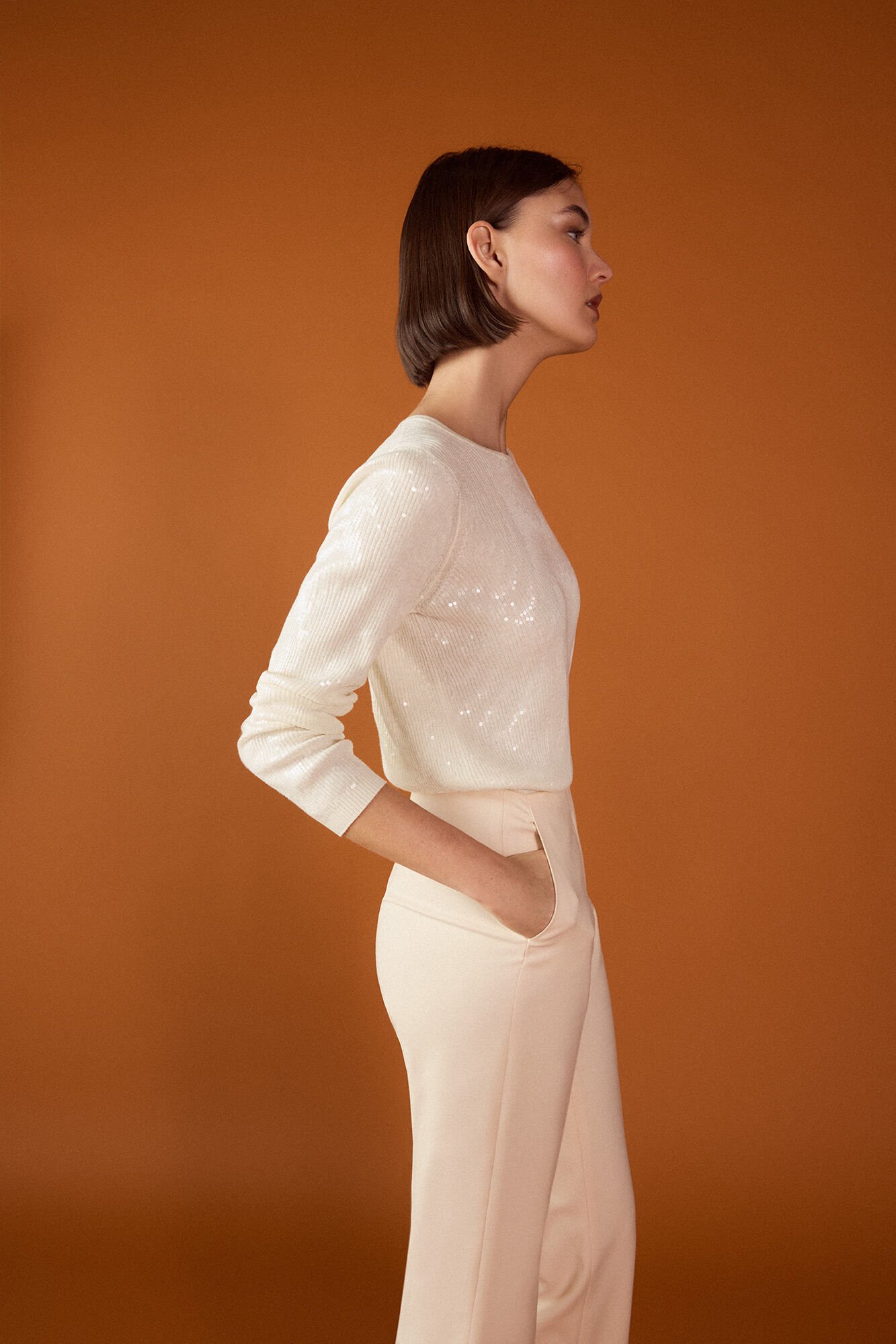 TFP by Tamara Falc&oacute; Sheer sequin jumper Ecru