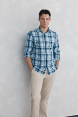 Pedro del Hierro Camisa quadrados tecido flam&eacute; Beige