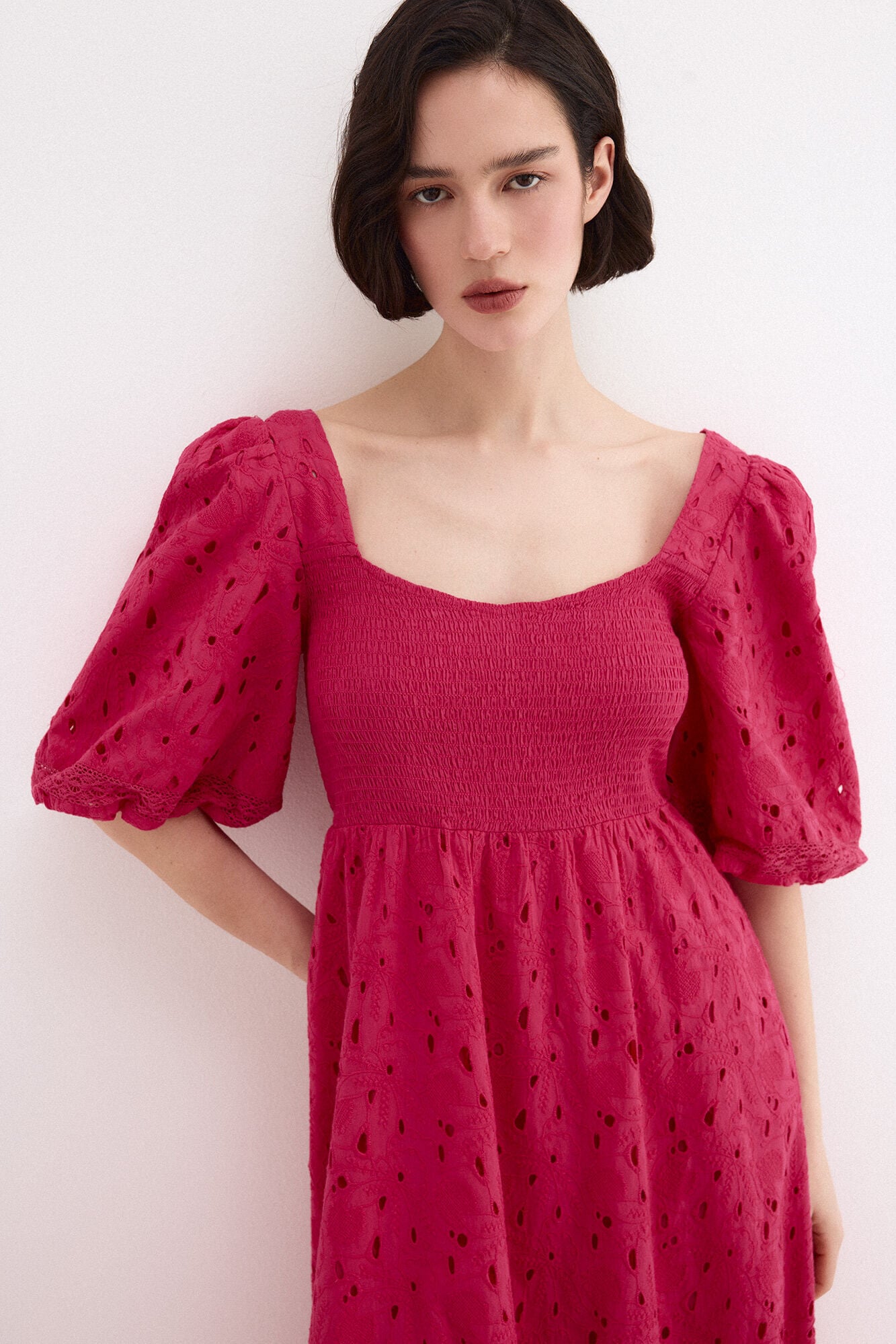 Pedro del Hierro Embroidered cotton dress Pink