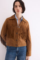 Pedro del Hierro Suede fringed jacket Beige