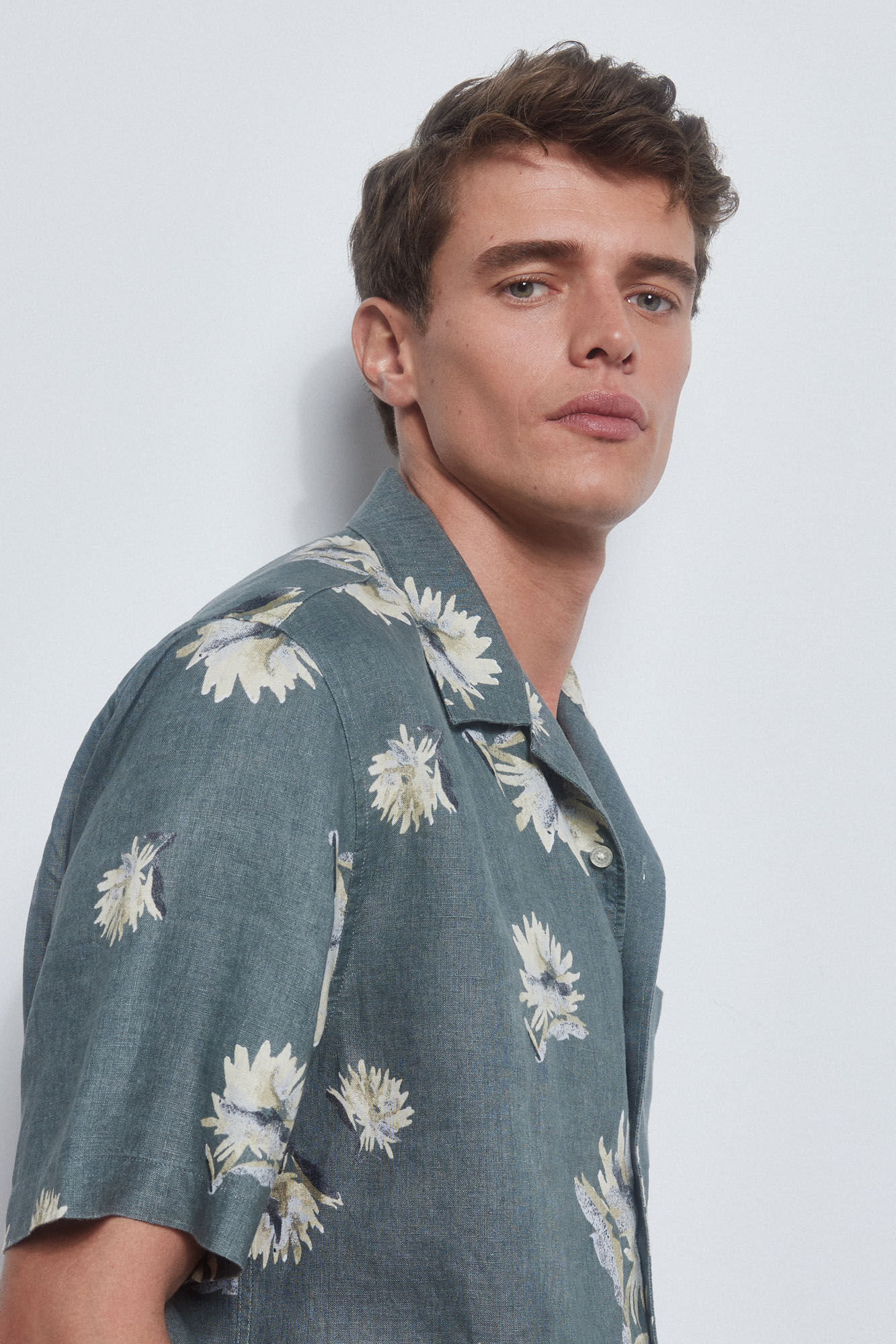 Pedro del Hierro Camisa lino estampada manga corta Verde