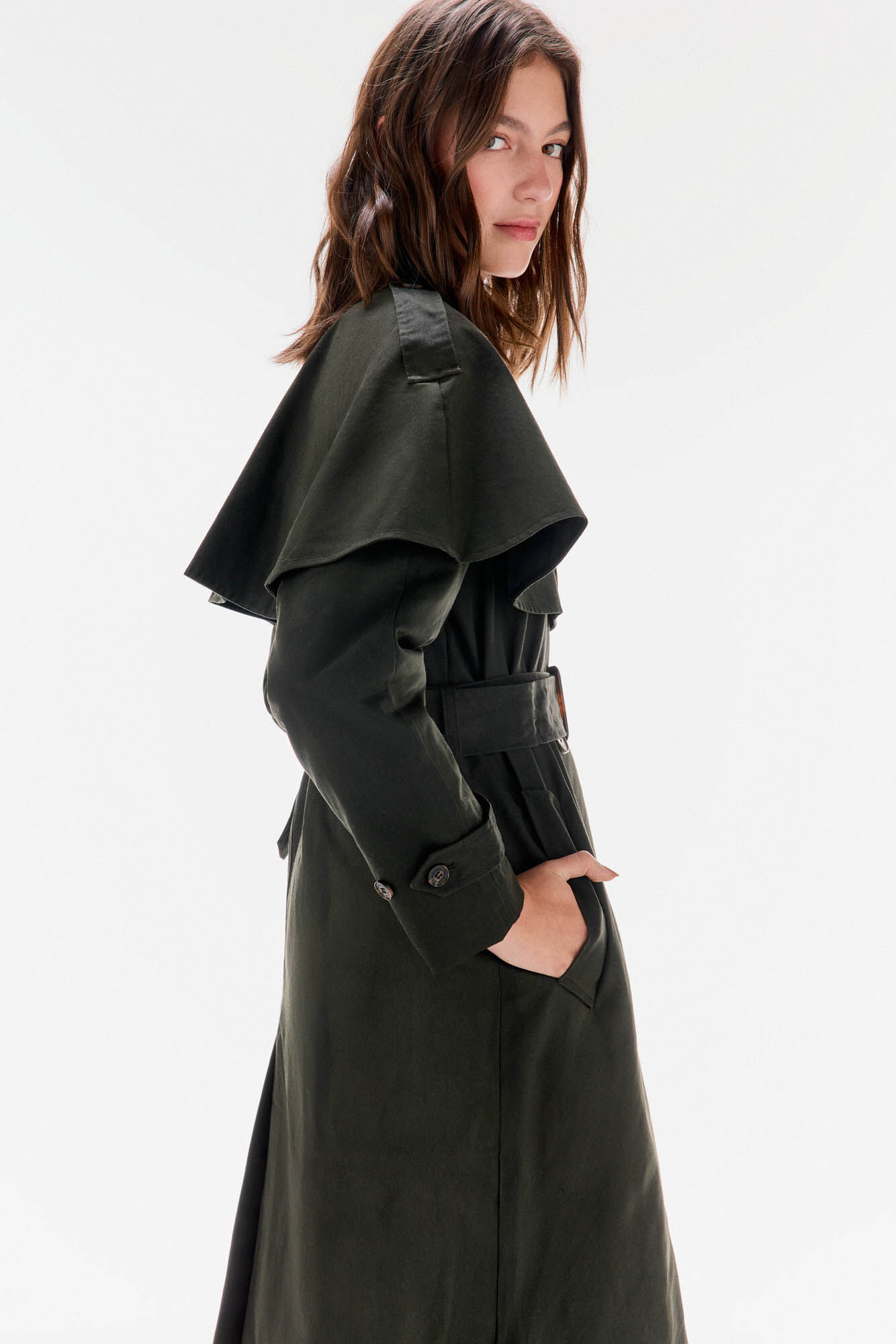 TFP by Tamara Falc&oacute; Long waxed trench coat Green