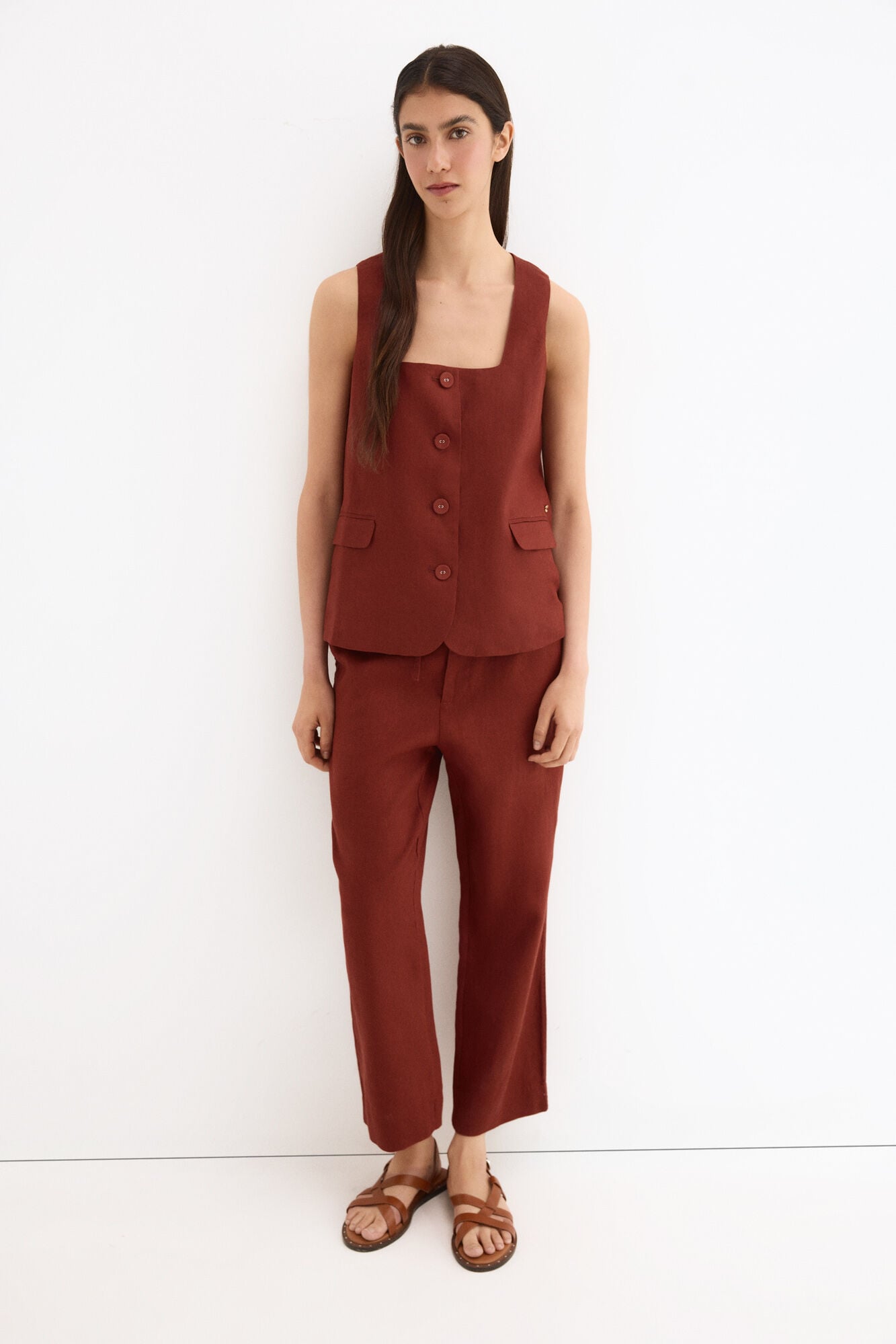 Pedro del Hierro Linen belted gilet Orange