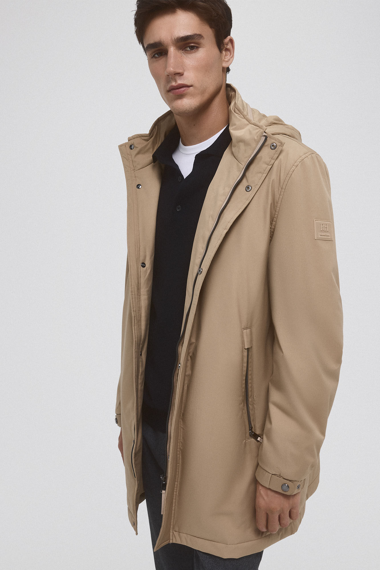 Pedro del Hierro Waterproof raincoat with detachable hood Beige