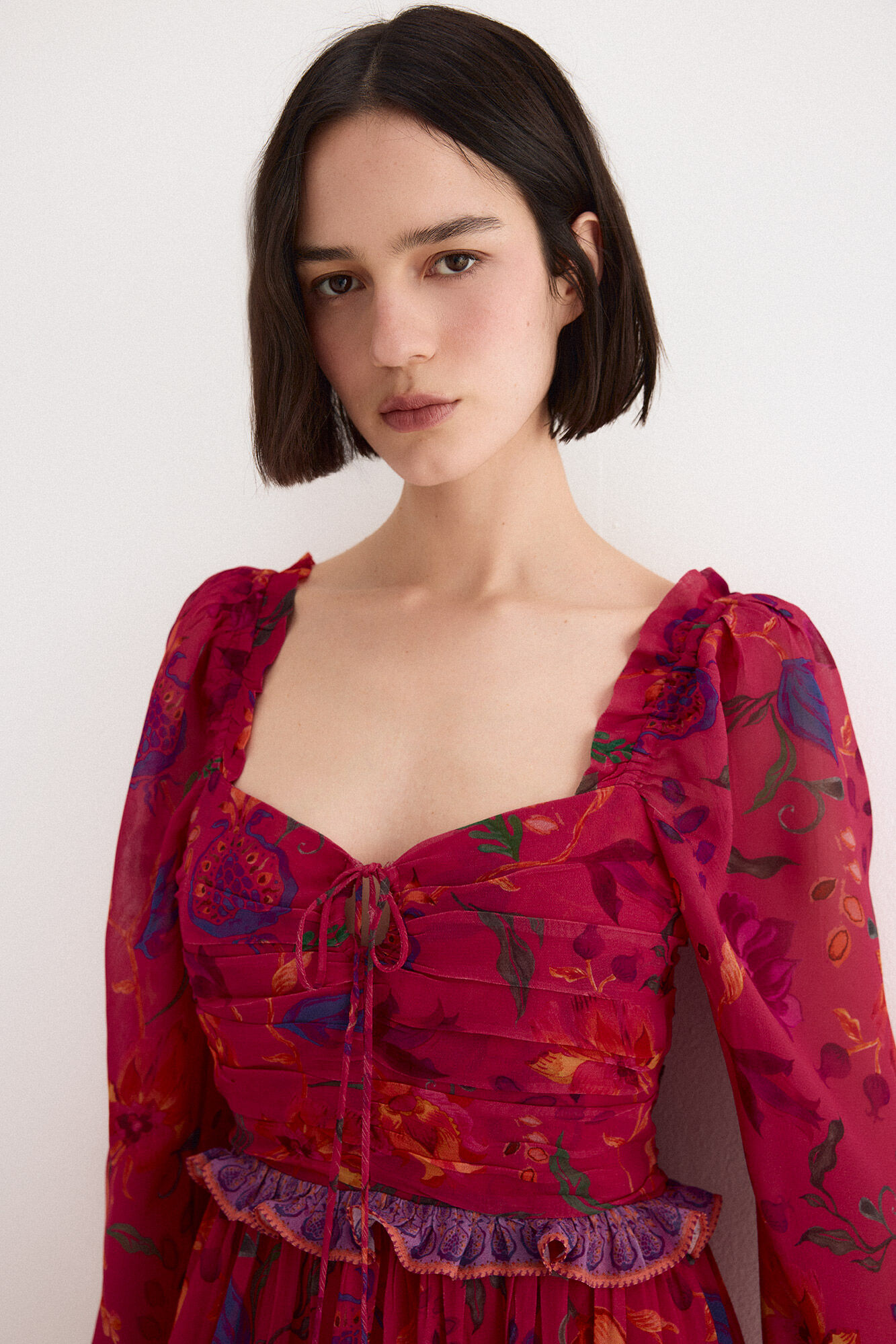 TFP by Tamara Falc&oacute; Long floral print dress Ecru