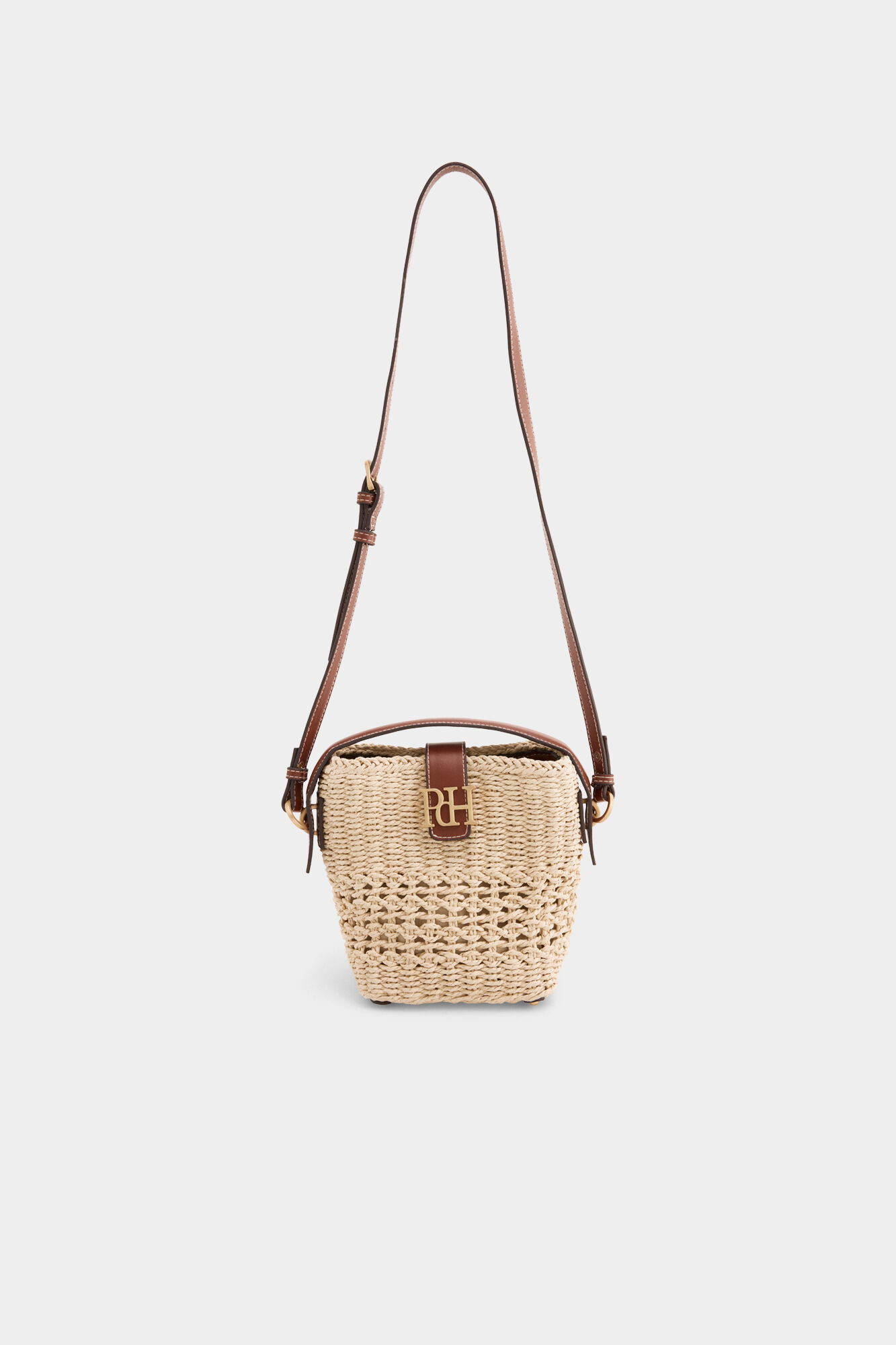 Pedro del Hierro Raffia-effect logo bucket bag