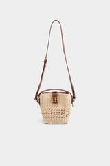 Pedro del Hierro Raffia-effect logo bucket bag Ecru