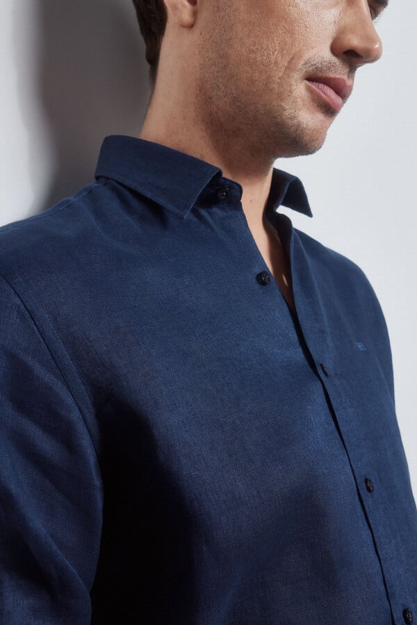 Pedro del Hierro Camisa lino lisa Azul