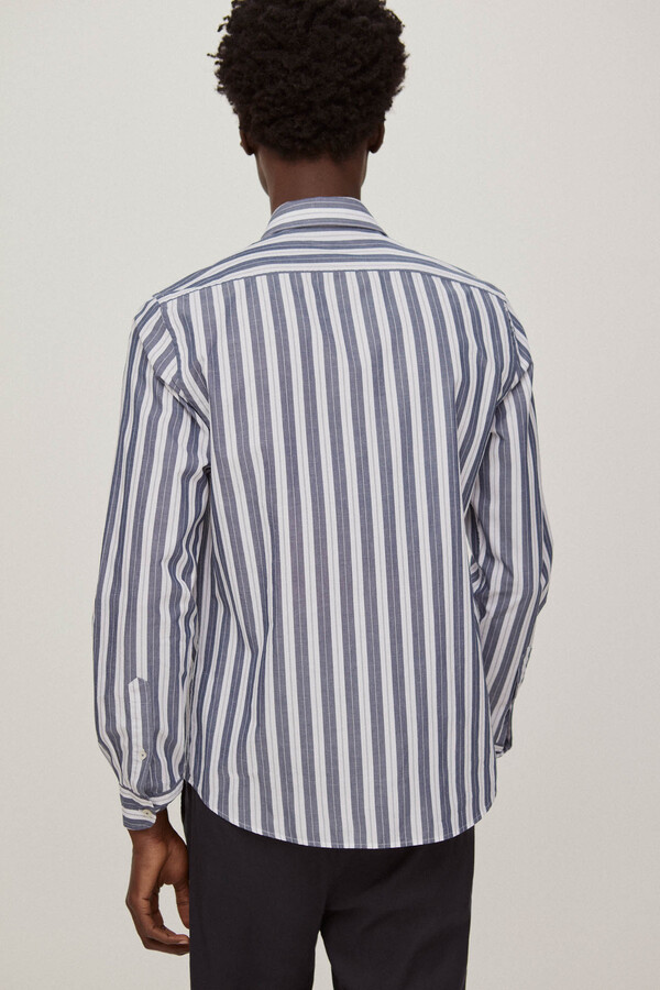 Pedro del Hierro Striped linen and cotton shirt Blue