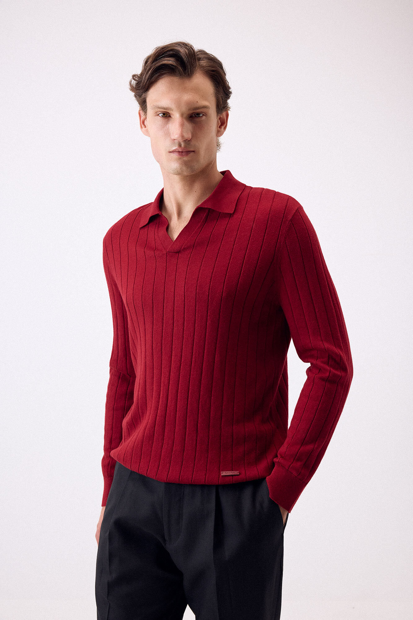 Pedro del Hierro Premium structured cotton silk cashmere jersey Burgundy
