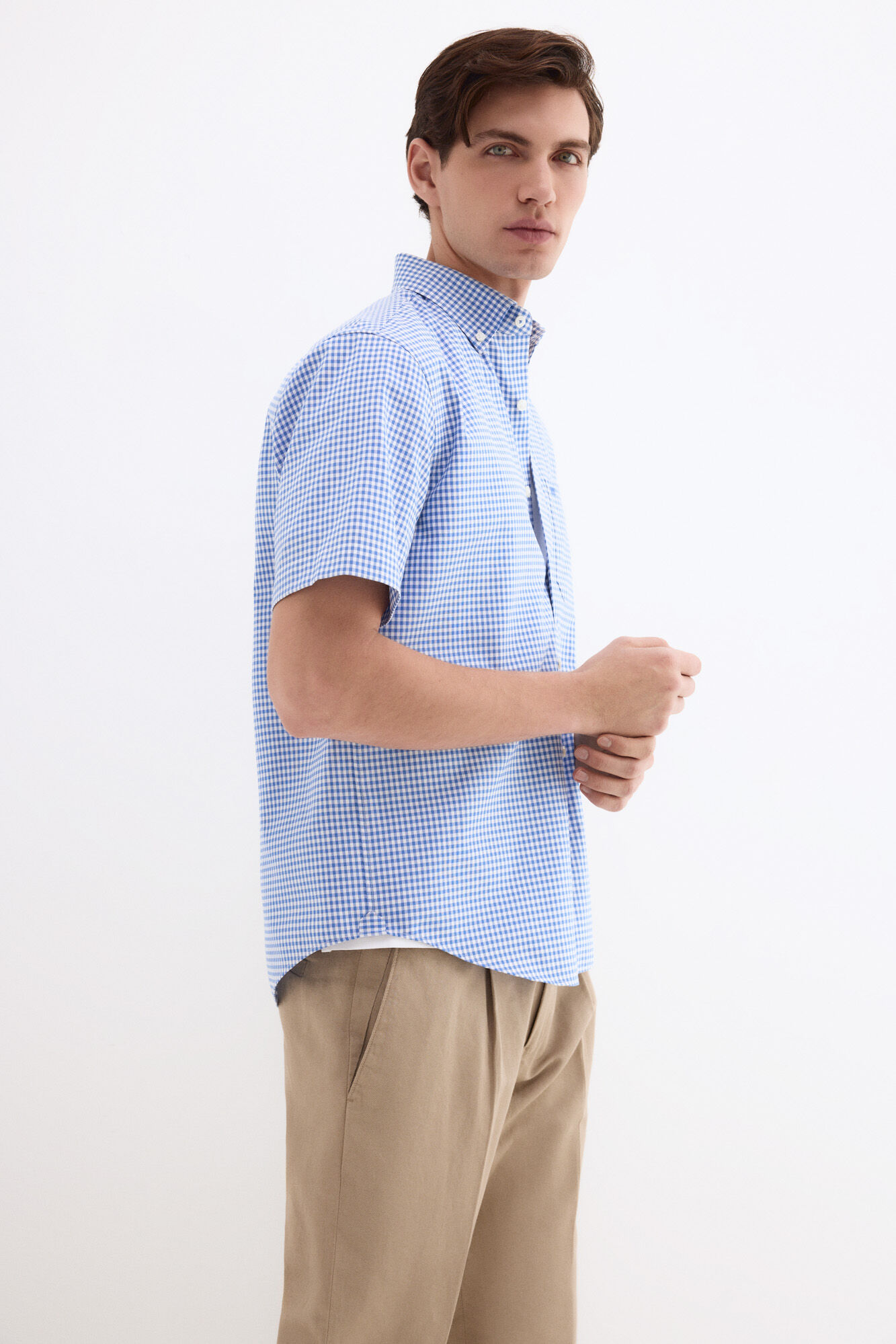 Pedro del Hierro Non iron plaid short sleeve shirt Blue