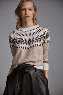 Pedro del Hierro Three-tone geometric jacquard jumper Beige