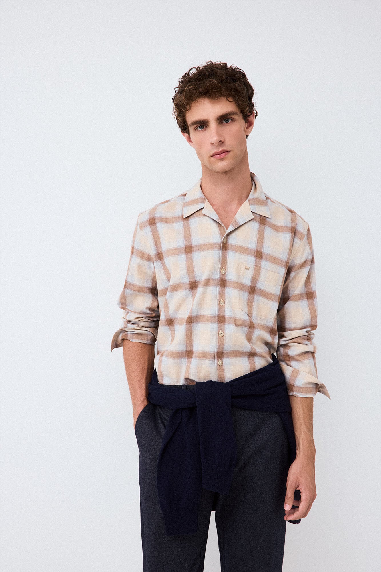 Pedro del Hierro Plaid camp collar shirt