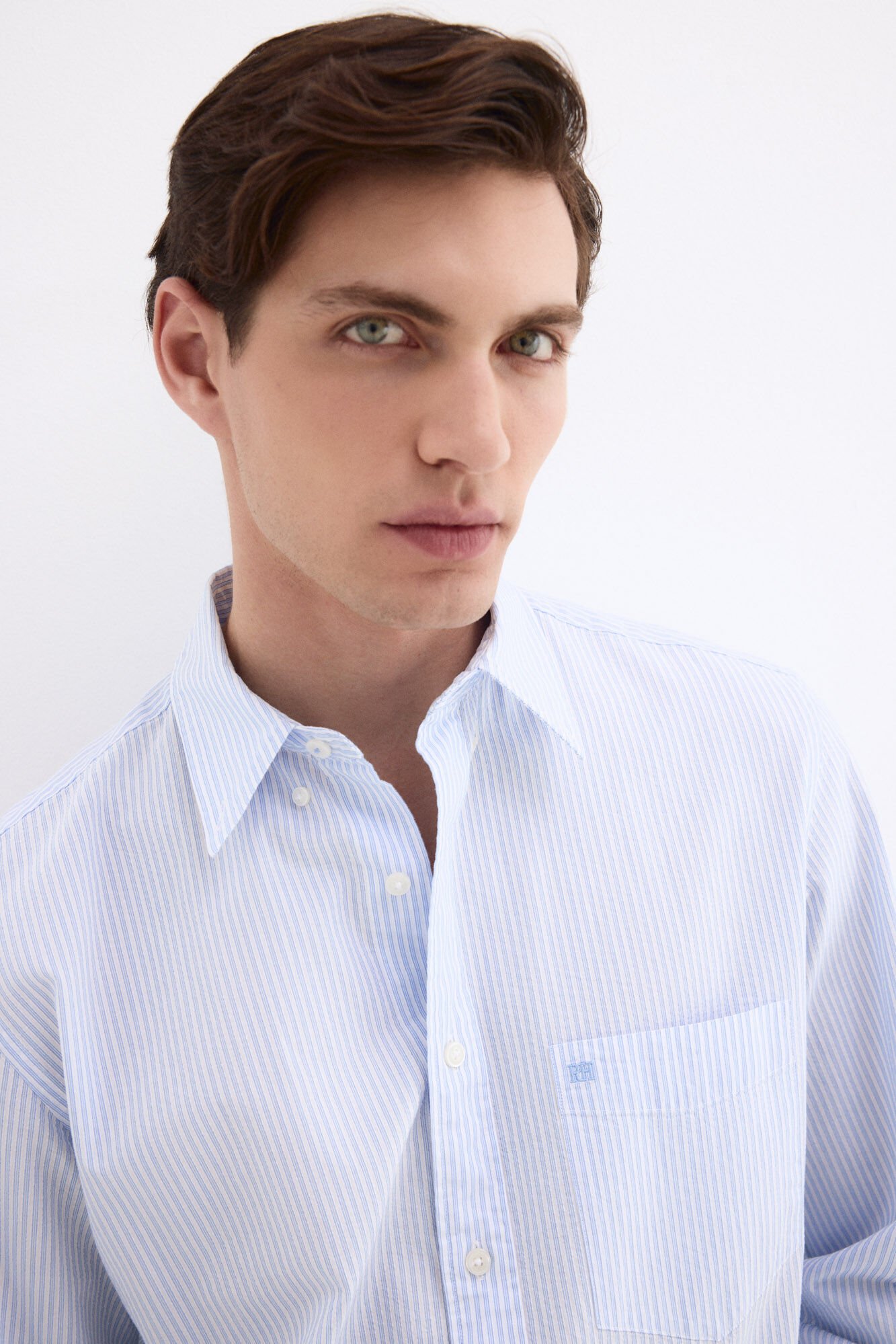 Pedro del Hierro Seersucker striped shirt Blue