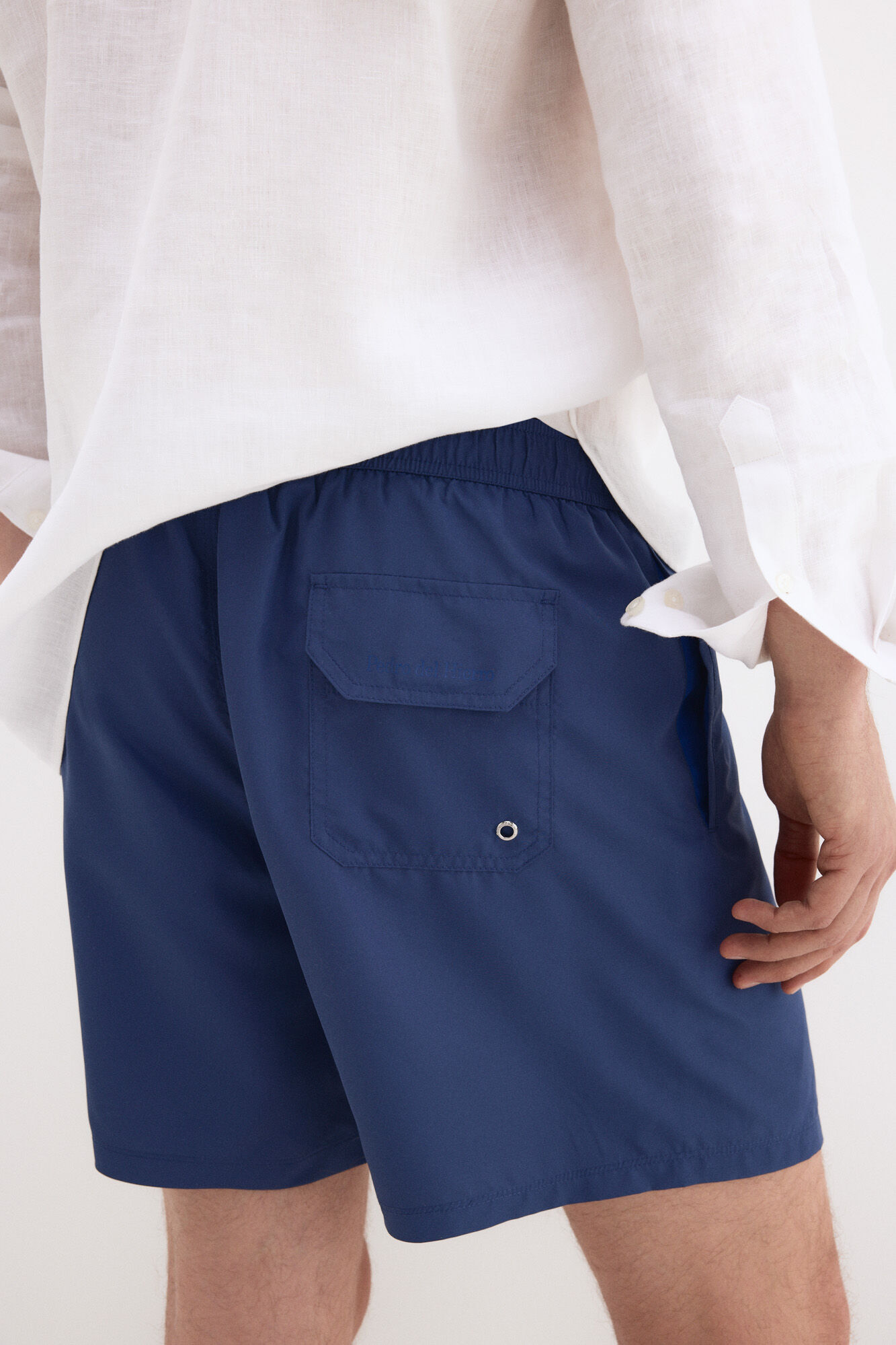 Pedro del Hierro Fato de banho liso com logo grande lateral Azul