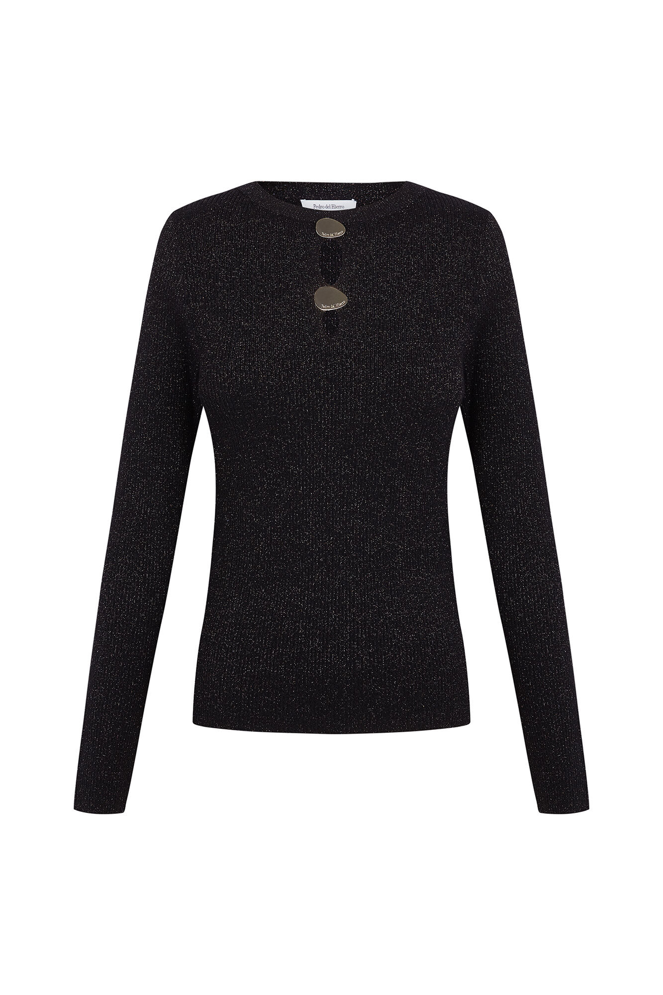 Pedro del Hierro Shiny jersey-knit top with openings Black