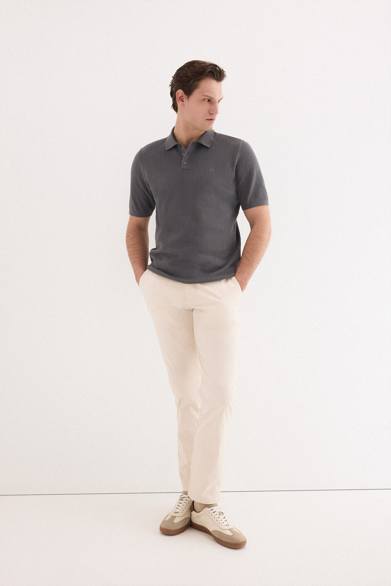 Pedro del Hierro Camisola polo premium manga curta &agrave;s riscas Cizento
