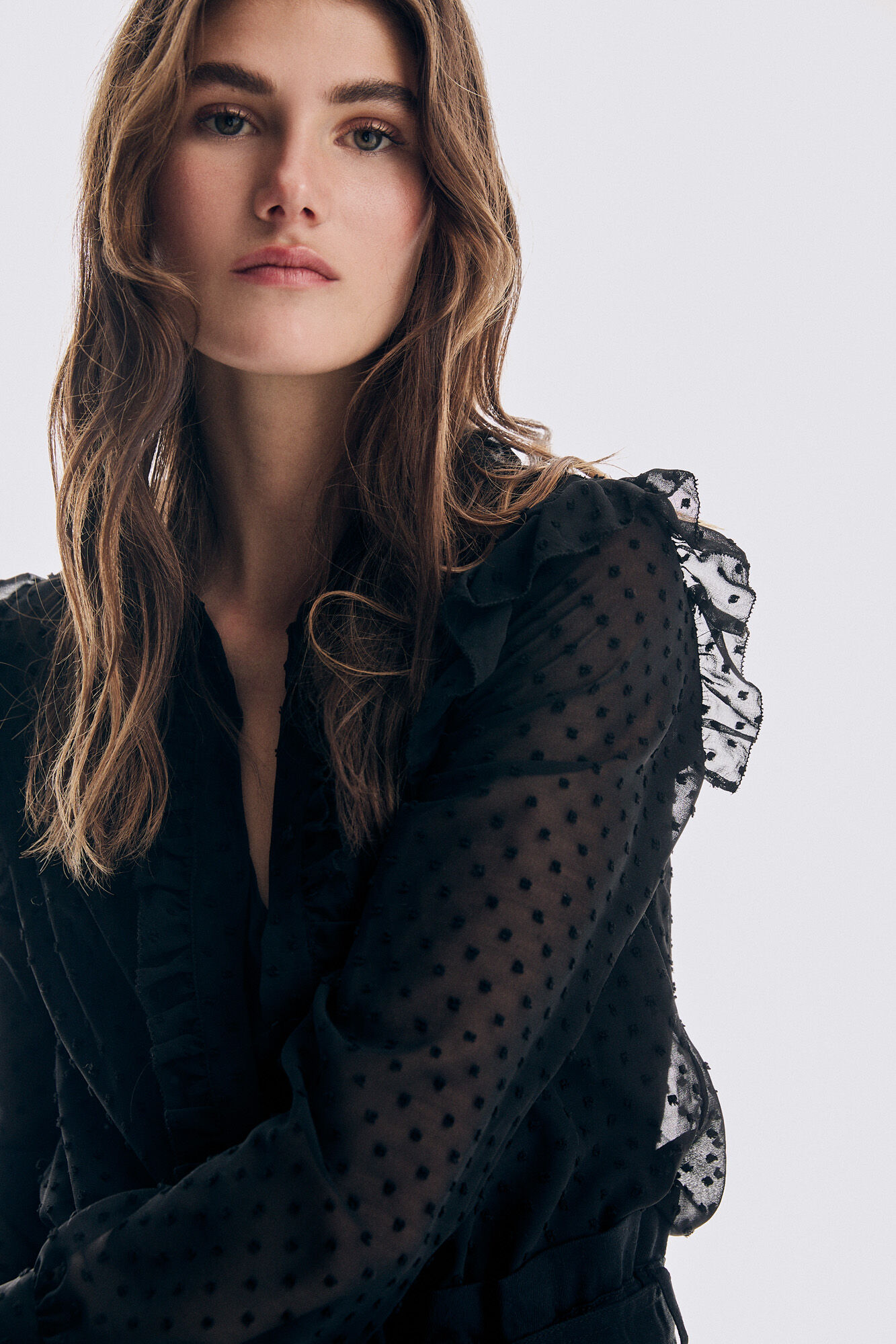 Pedro del Hierro Dot tulle romantic blouse Black