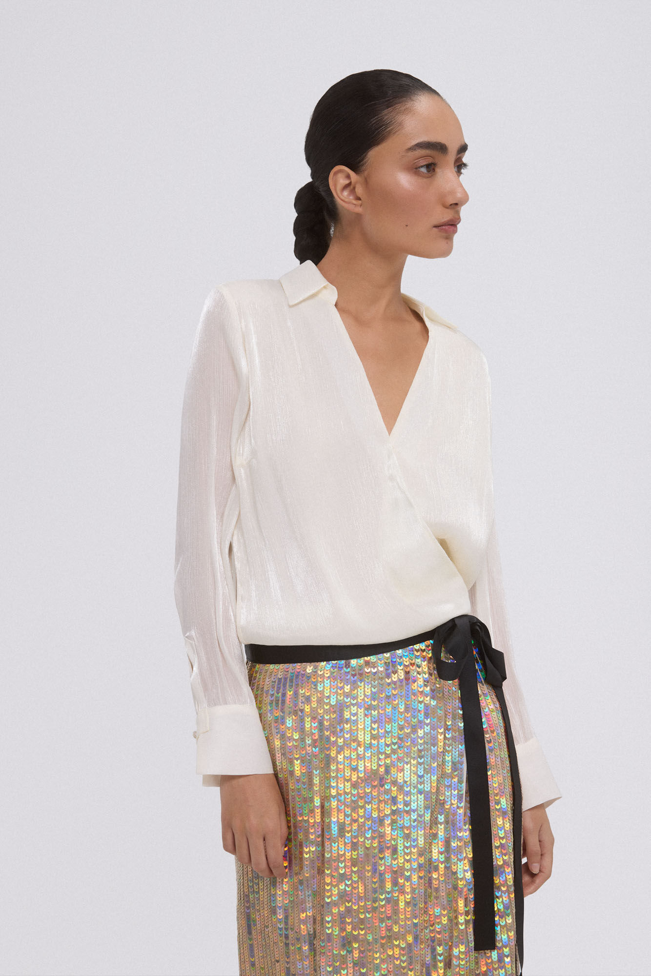 Pedro del Hierro Flowing wrap shirt with fantasy print White