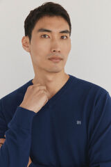 Pedro del Hierro gola de malha fina de algodão premium com bico Azul