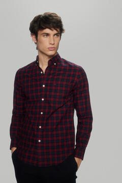 Pedro del Hierro Checked non-iron + stain-resistant shirt Burgundy