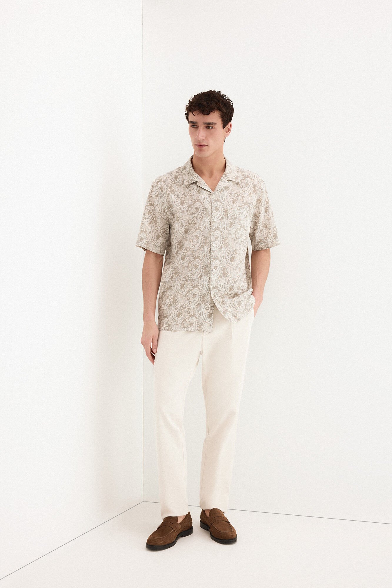 Pedro del Hierro Printed short sleeve shirt Beige