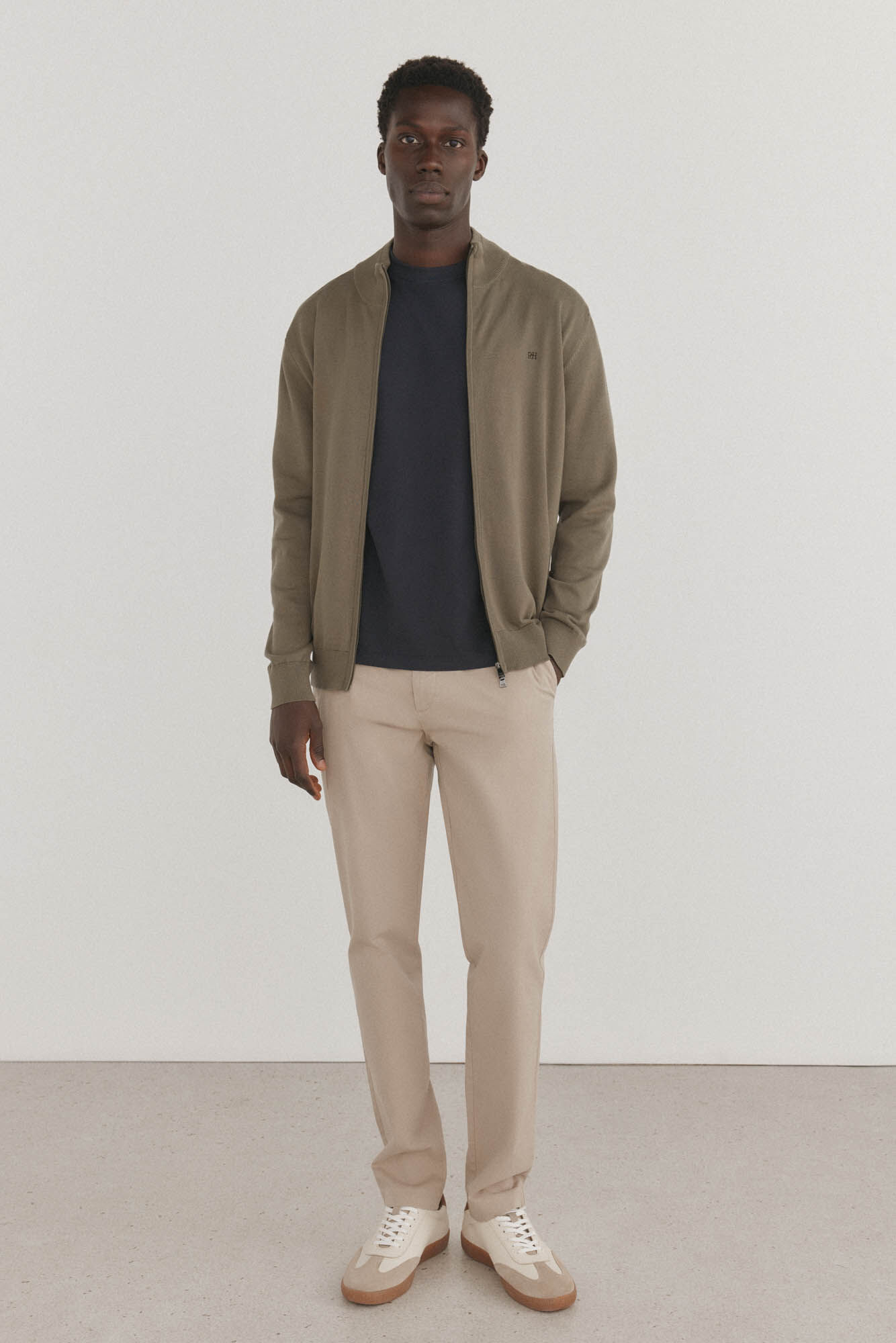 Pedro del Hierro Fine premium cotton zip fastening cardigan Green