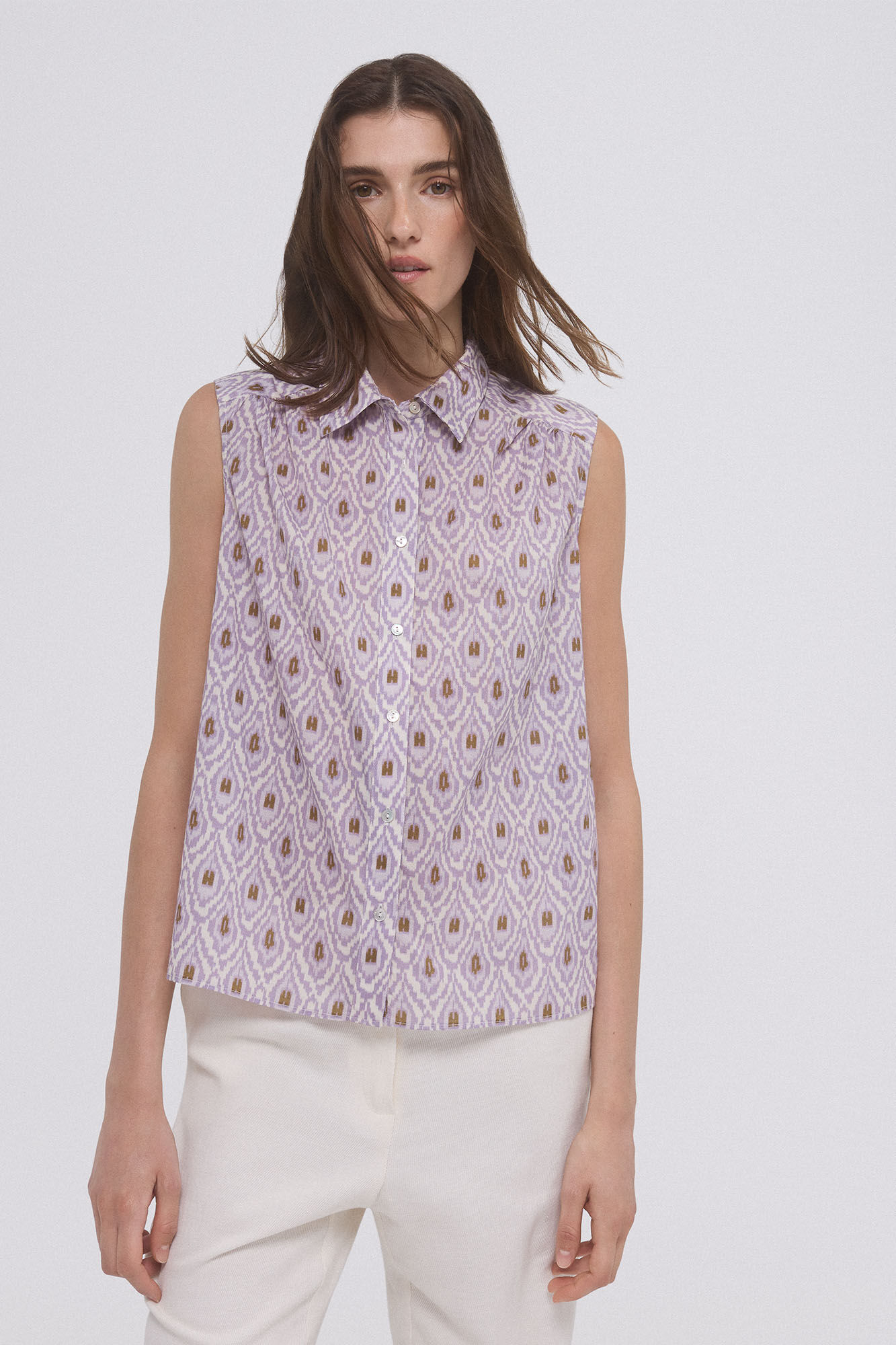 Pedro del Hierro Camisa impressa sem mangas P&uacute;rpura