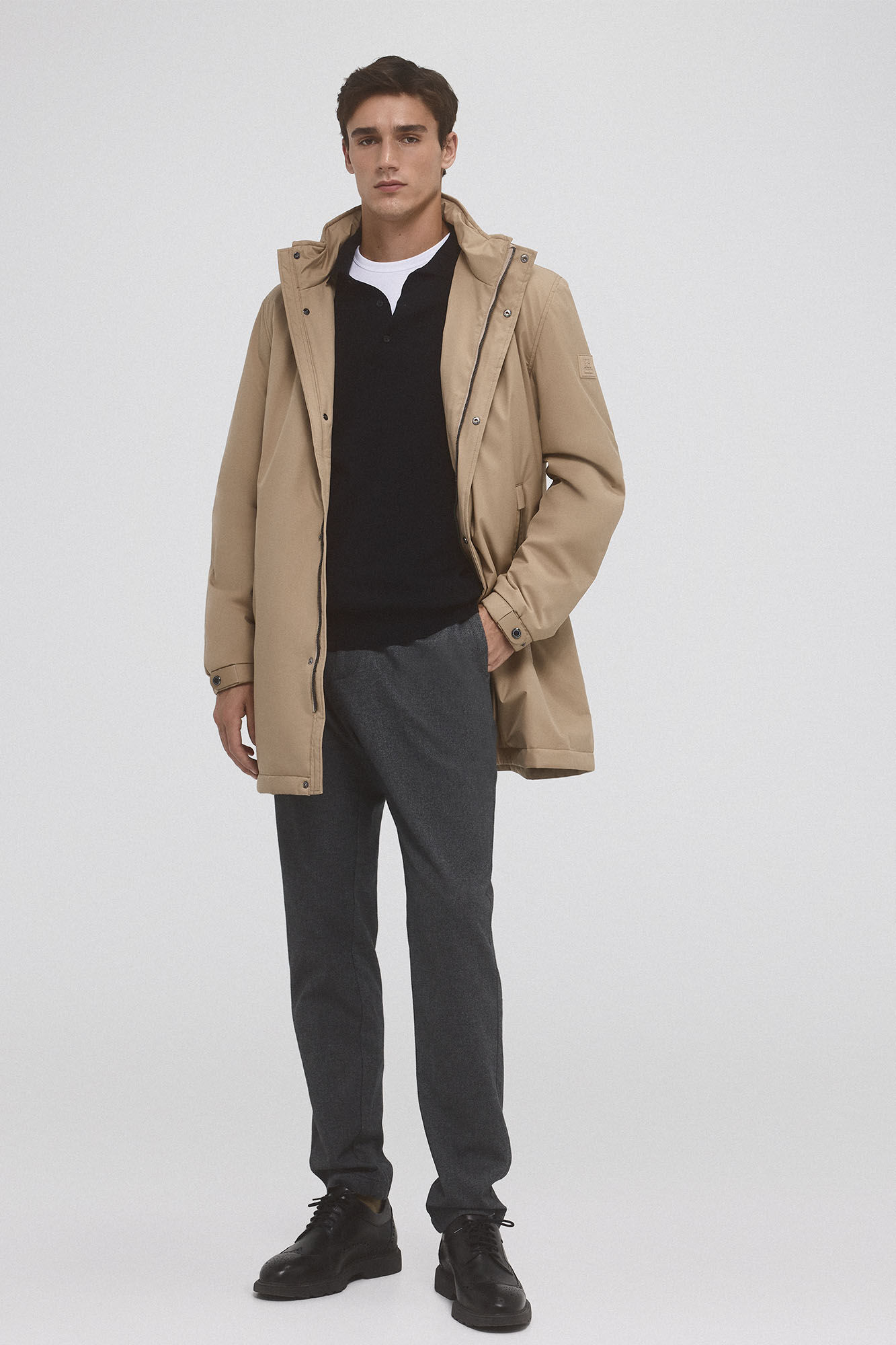 Pedro del Hierro Waterproof raincoat with detachable hood Beige