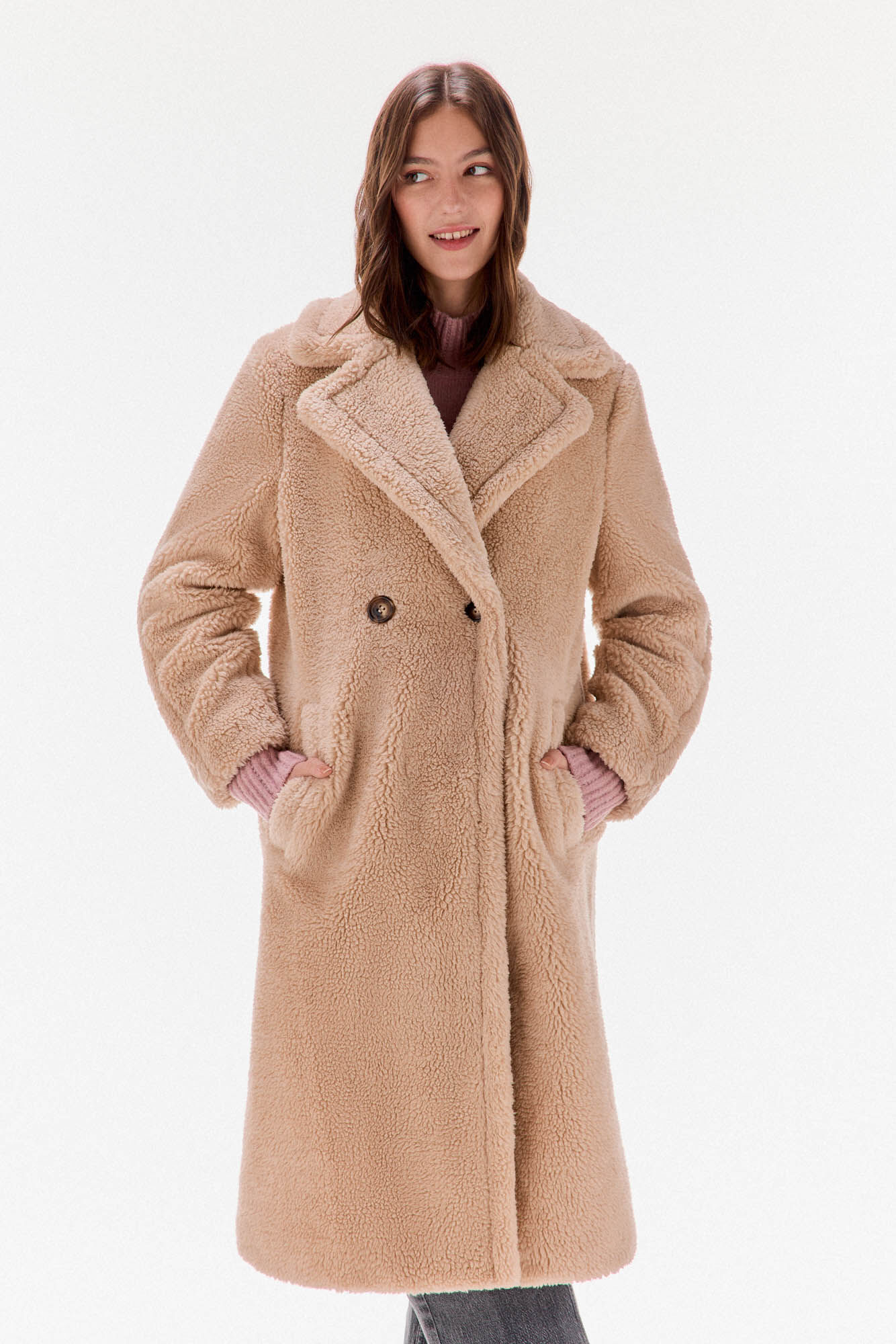 TFP by Tamara Falc&oacute; Teddy-effect coat Ecru