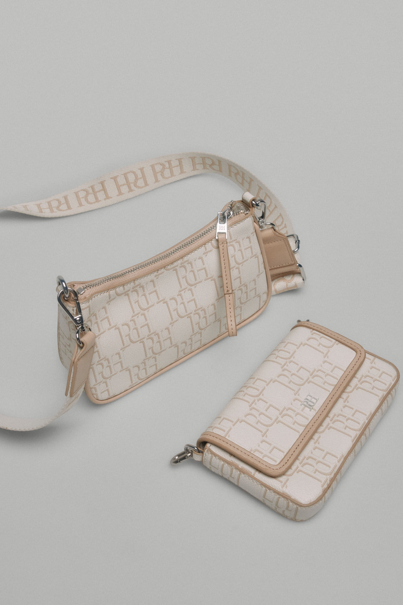 Pedro del Hierro Mini double crossbody bag with logo Beige