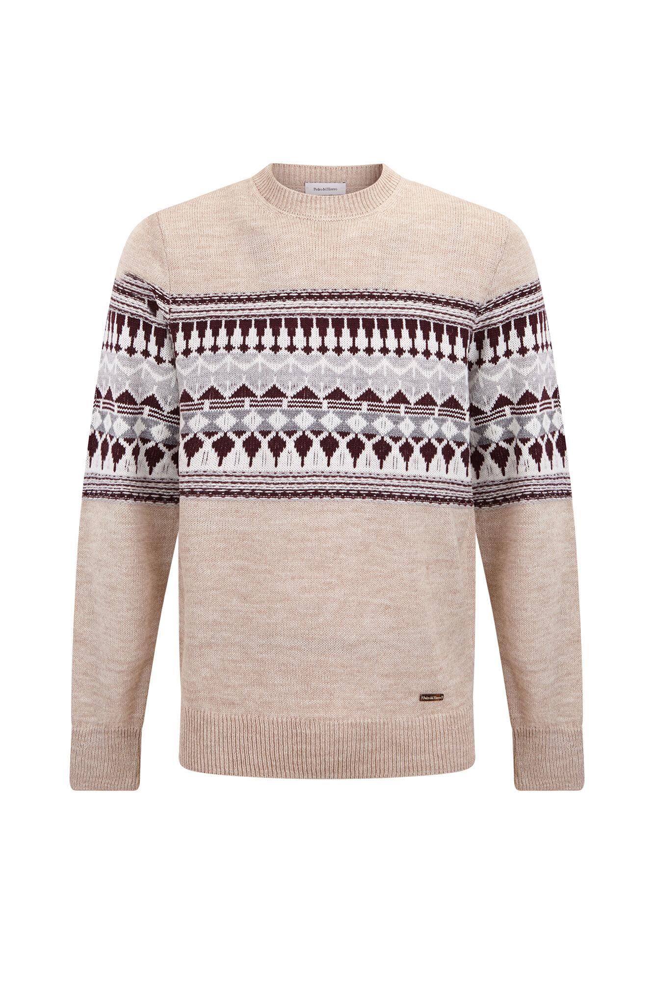 Pedro del Hierro Christmas sweater with wool and alpaca, crew neck Beige