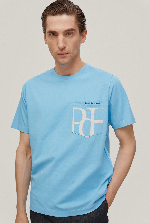 Pedro del Hierro Camiseta logo bolsillo Azul