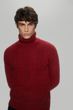 Pedro del Hierro High neck cable knit jumper with wool Red