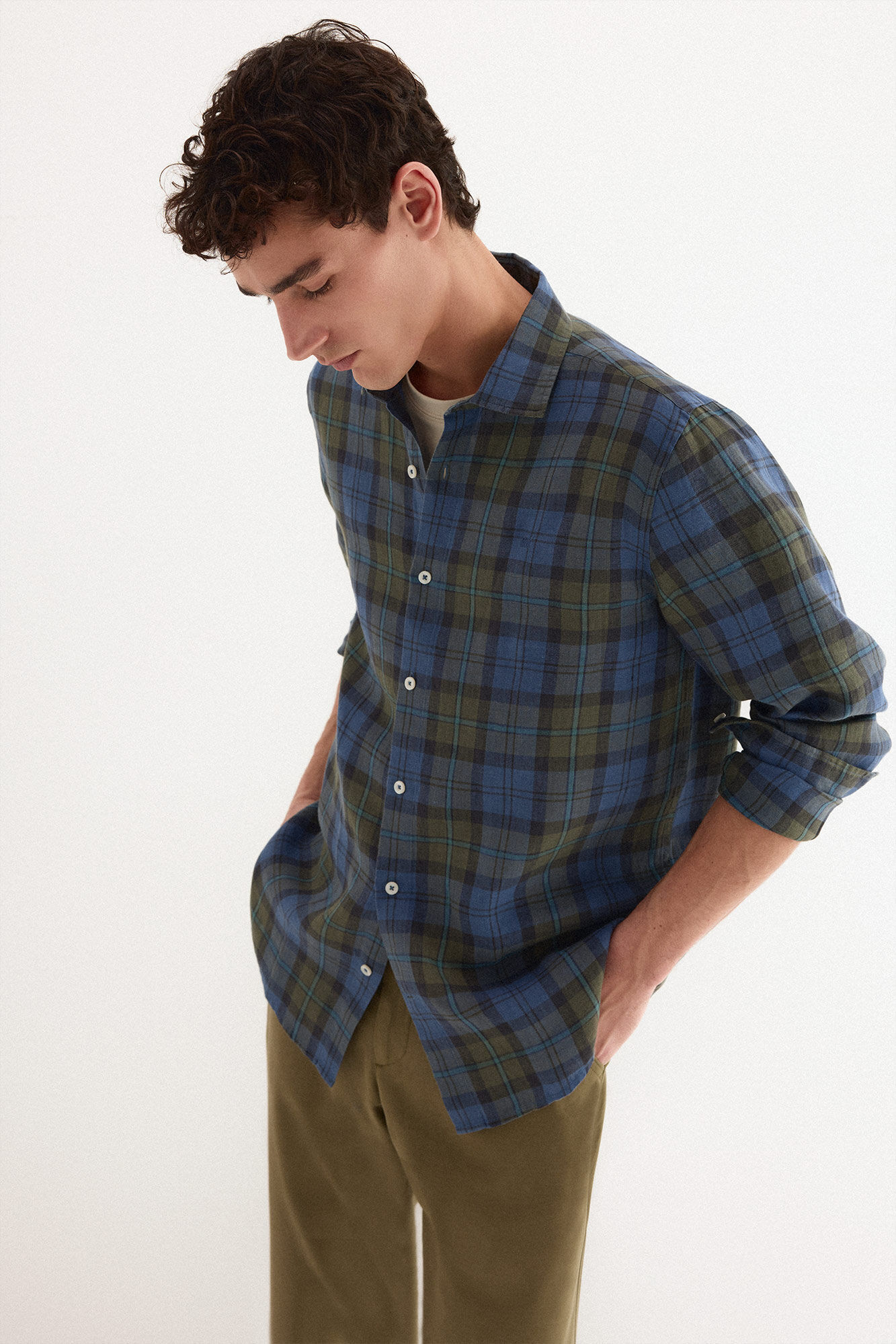 Pedro del Hierro Camisa lino cuadros