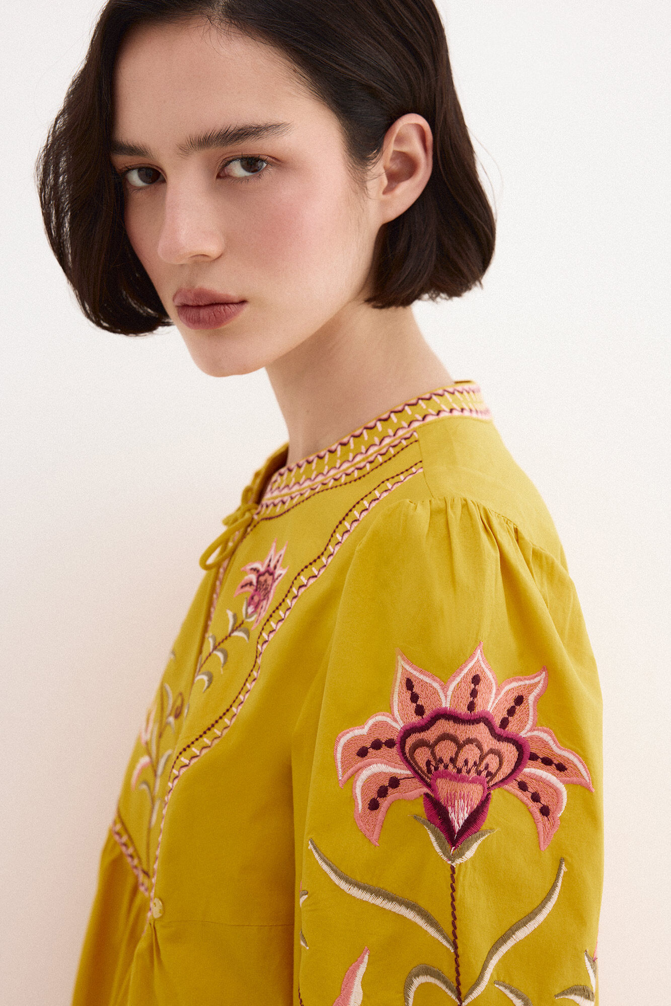 Pedro del Hierro Embroidered tunic dress Yellow