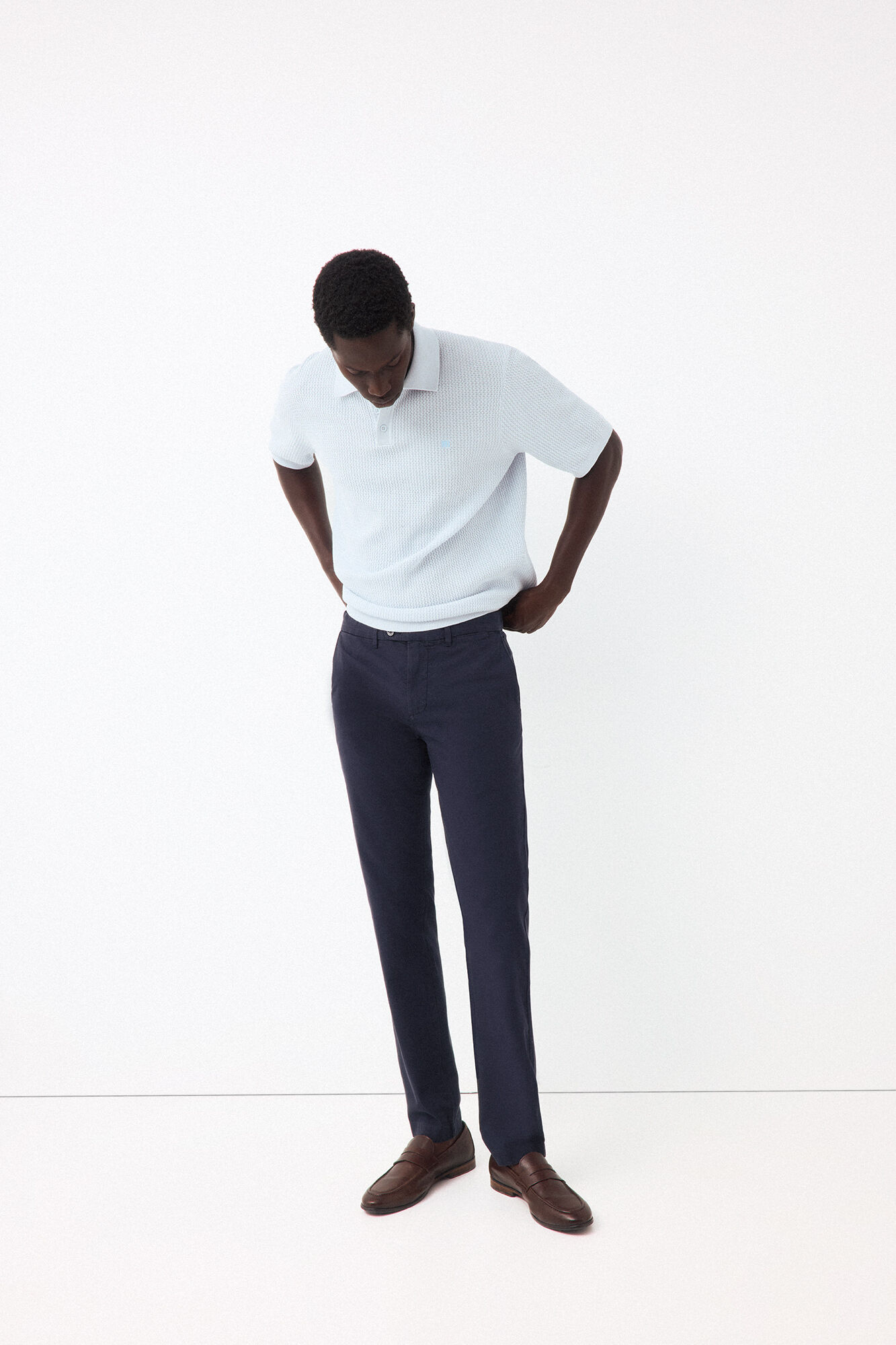 Pedro del Hierro Premium short-sleeved knit polo shirt Blue