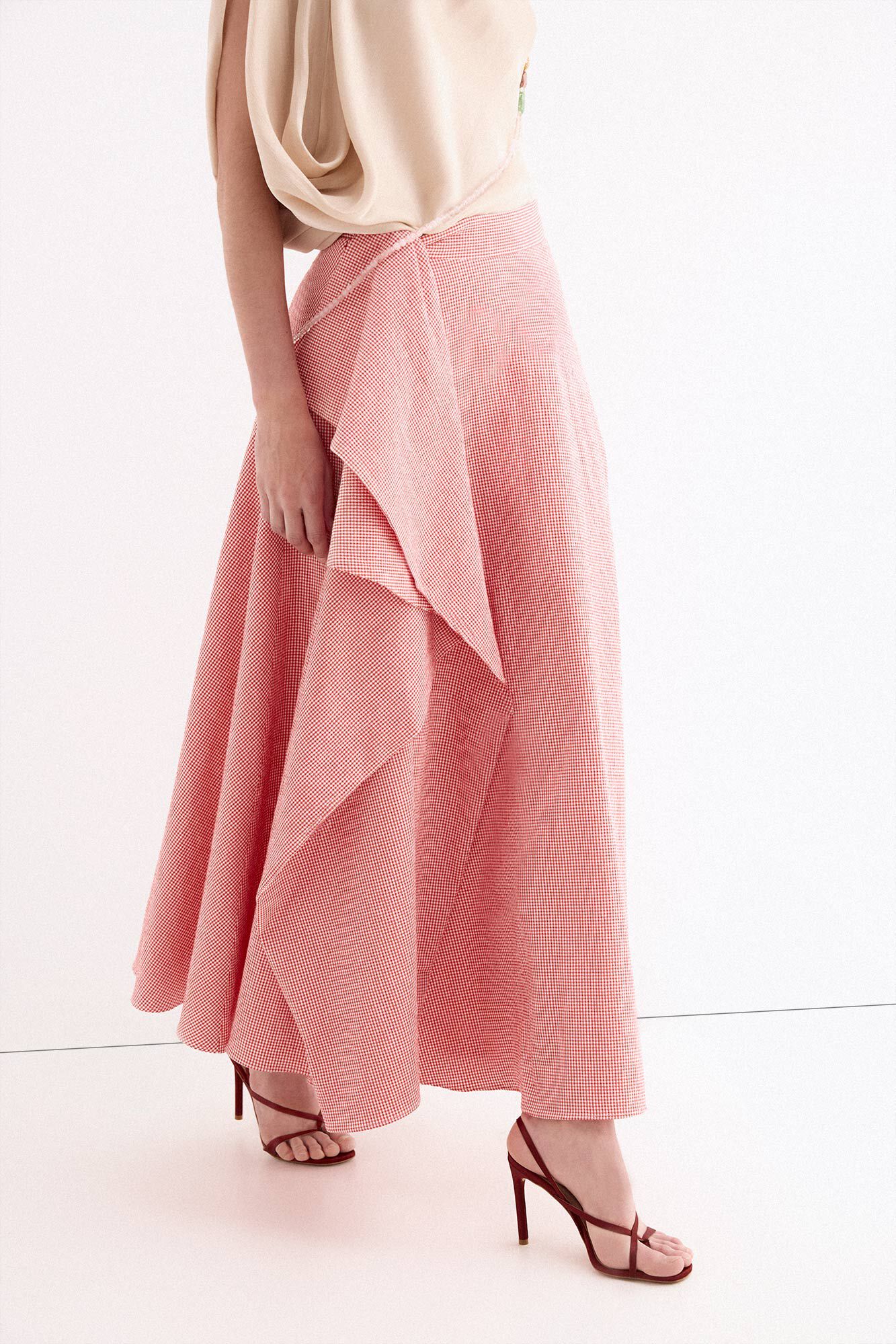 Pedro del Hierro Gingham puffed skirt Orange