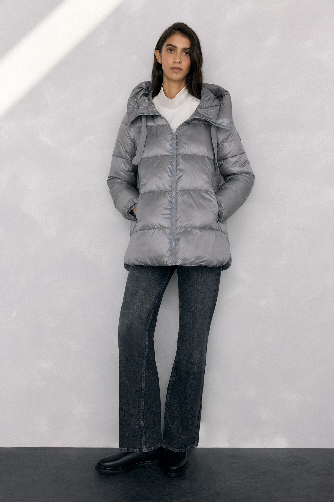 Pedro del Hierro Parka curta capuz Cizento