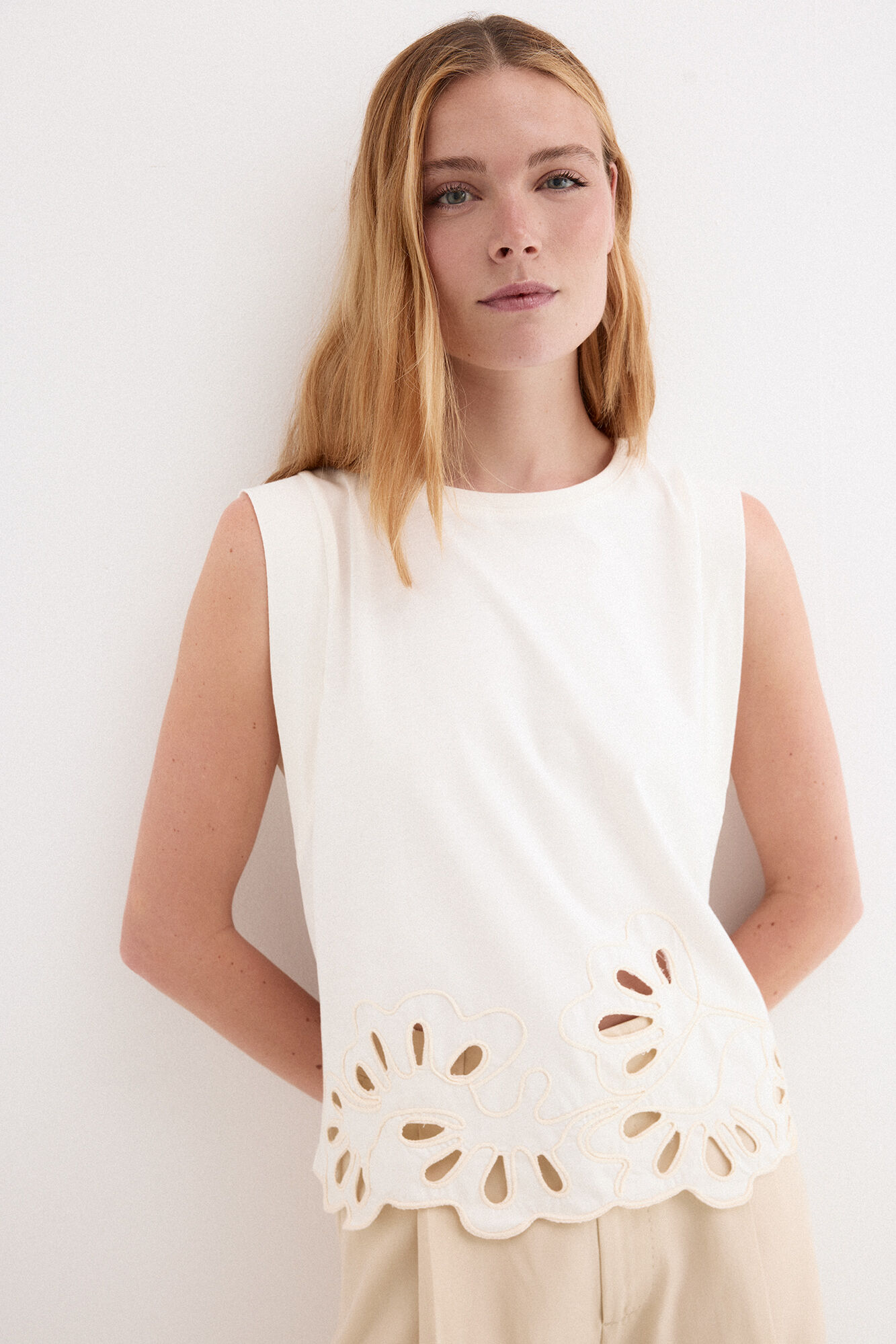 Pedro del Hierro T-shirt baixo bordado vazado