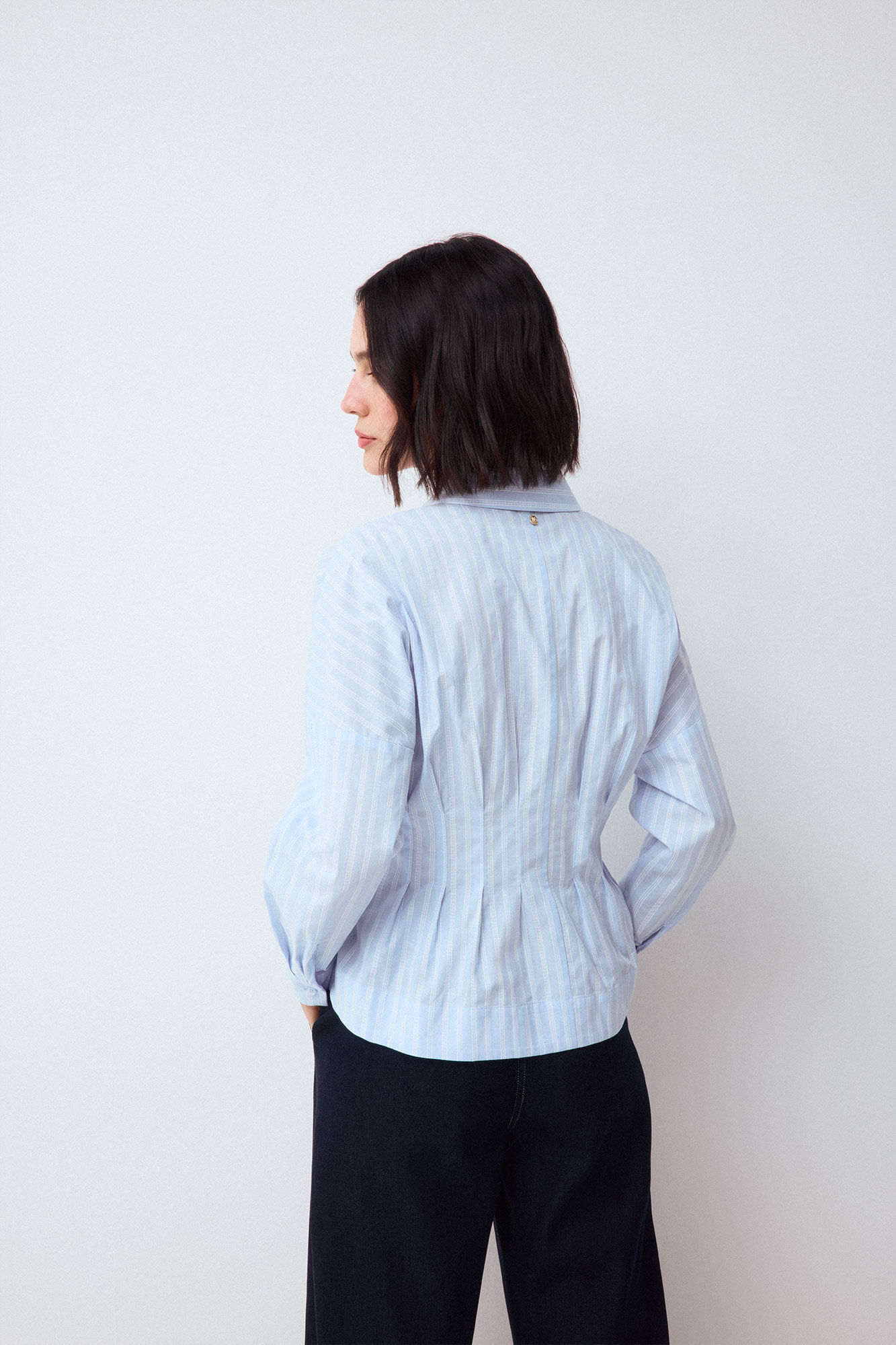 Pedro del Hierro Striped pintuck shirt Blue